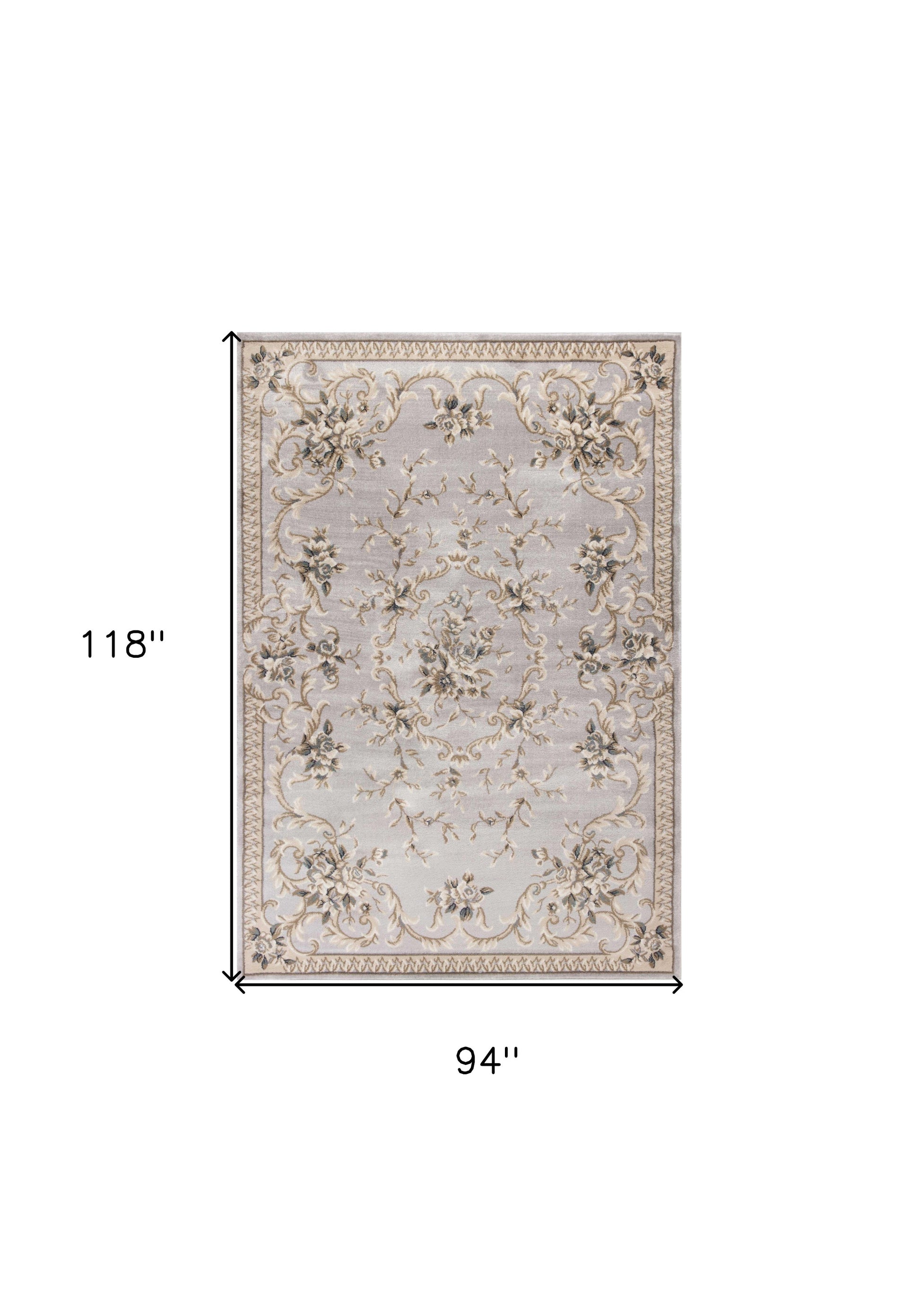 8' Light Gray Green And Tan Floral Medallion Round Rug-Area Rugs-DECOROLALA