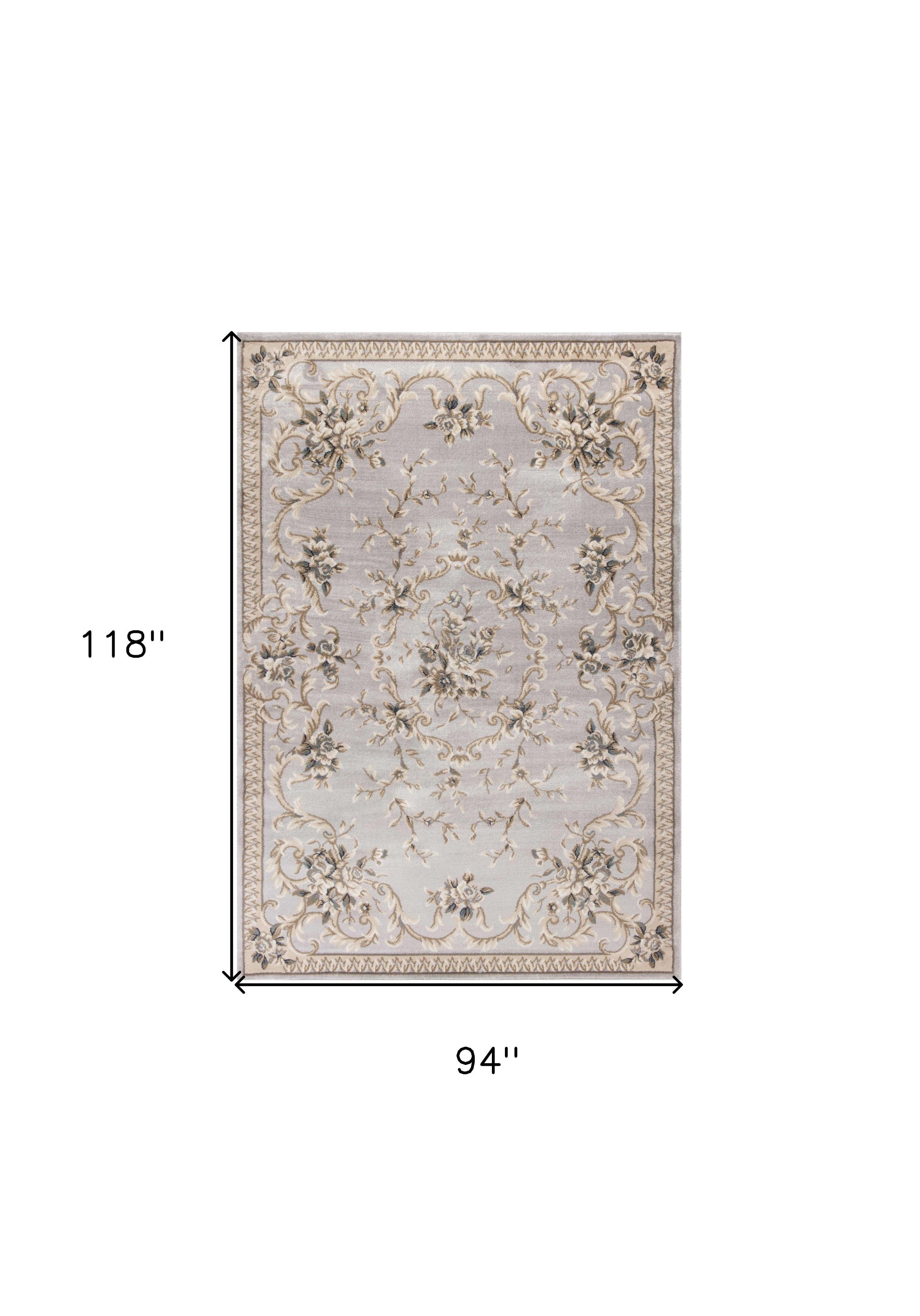 8' Light Gray Green And Tan Floral Medallion Round Rug-Area Rugs-DECOROLALA