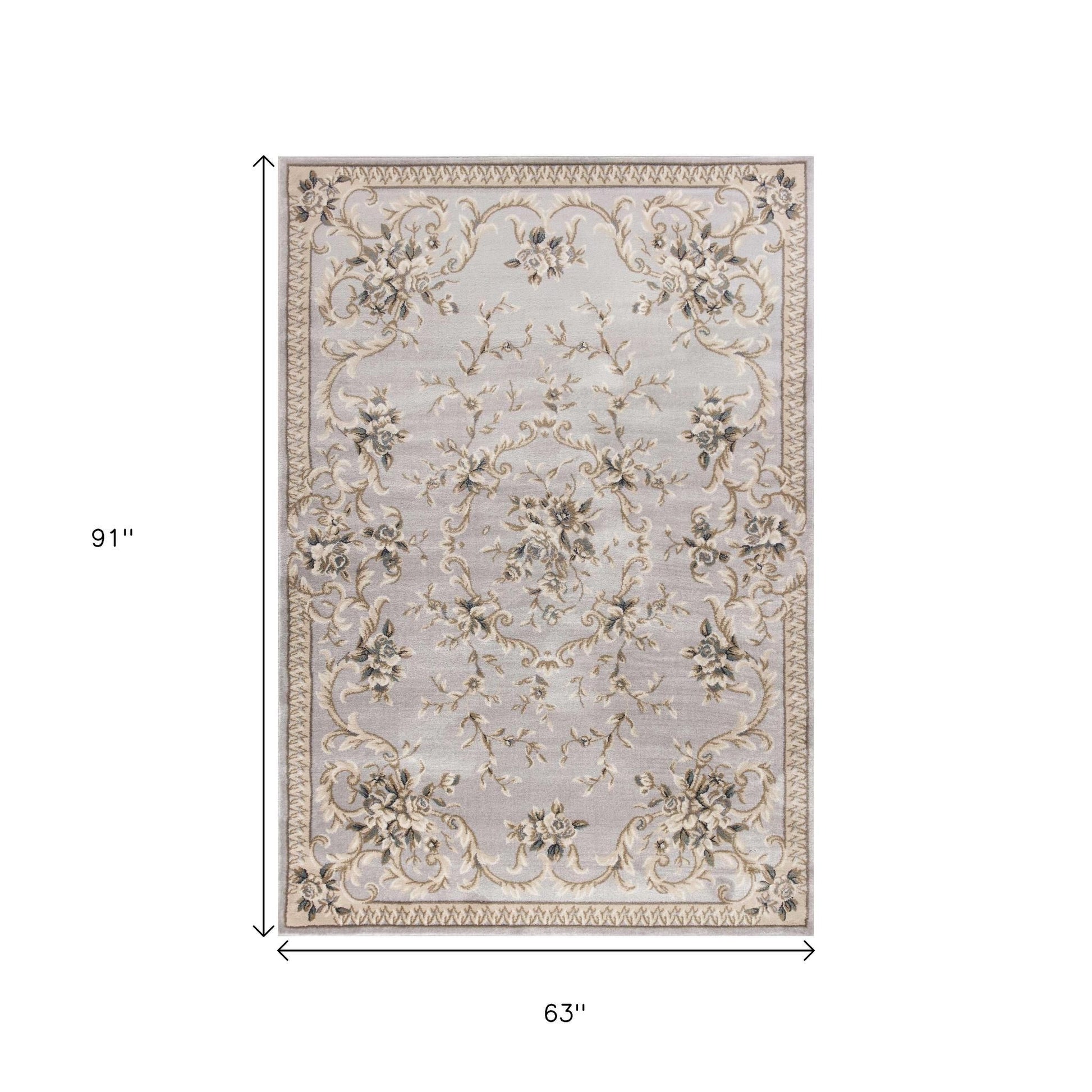 8' Light Gray Green And Tan Floral Medallion Round Rug-Area Rugs-DECOROLALA