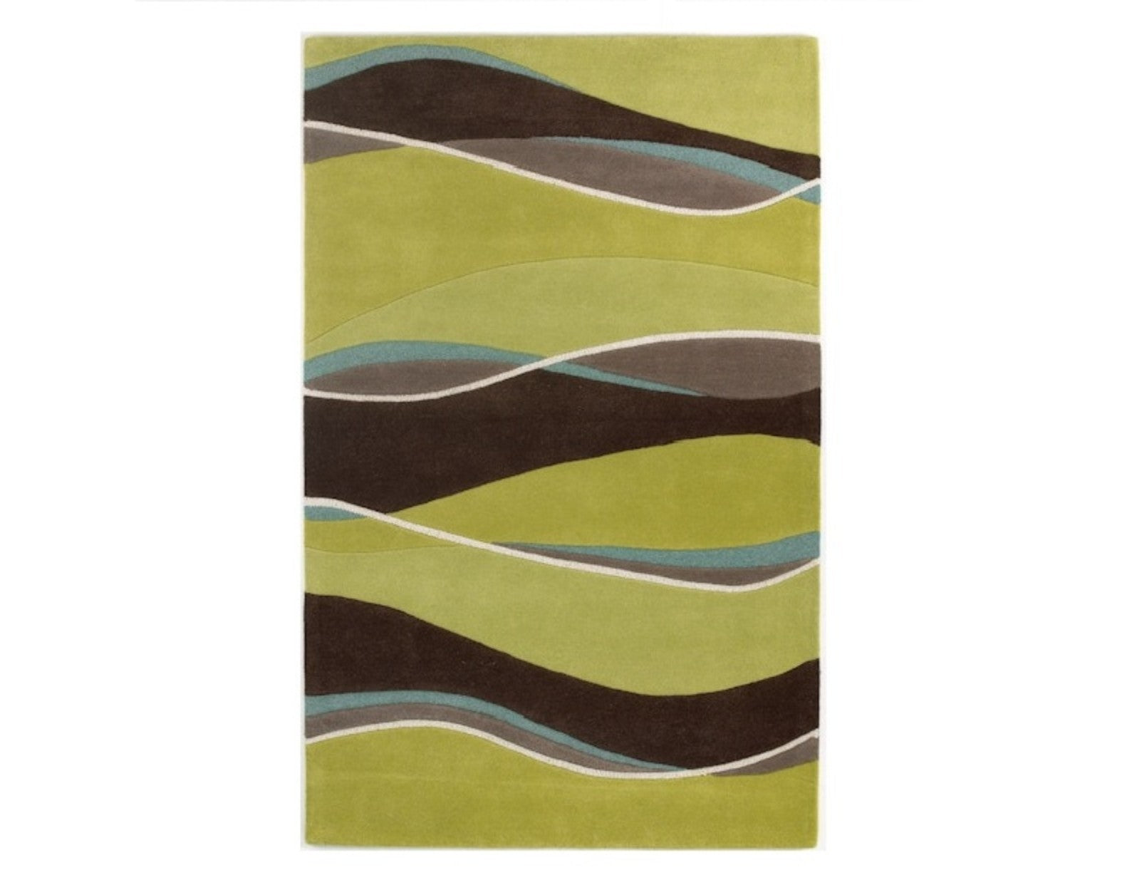 8' Lime Green Brown And Blue Wool Abstract Hand Tufted Runner Rug-Area Rugs-DECOROLALA