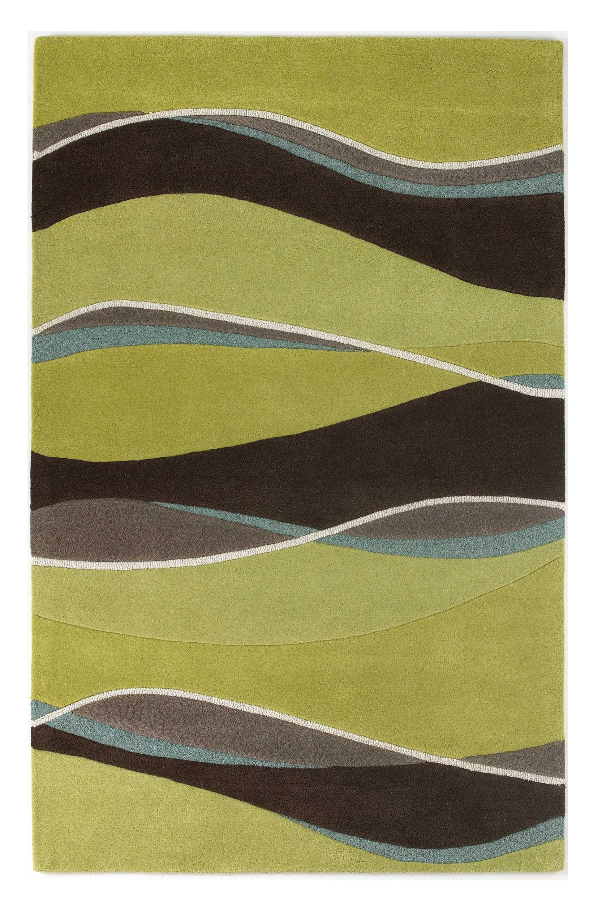8' Lime Green Brown And Blue Wool Abstract Hand Tufted Runner Rug-Area Rugs-DECOROLALA