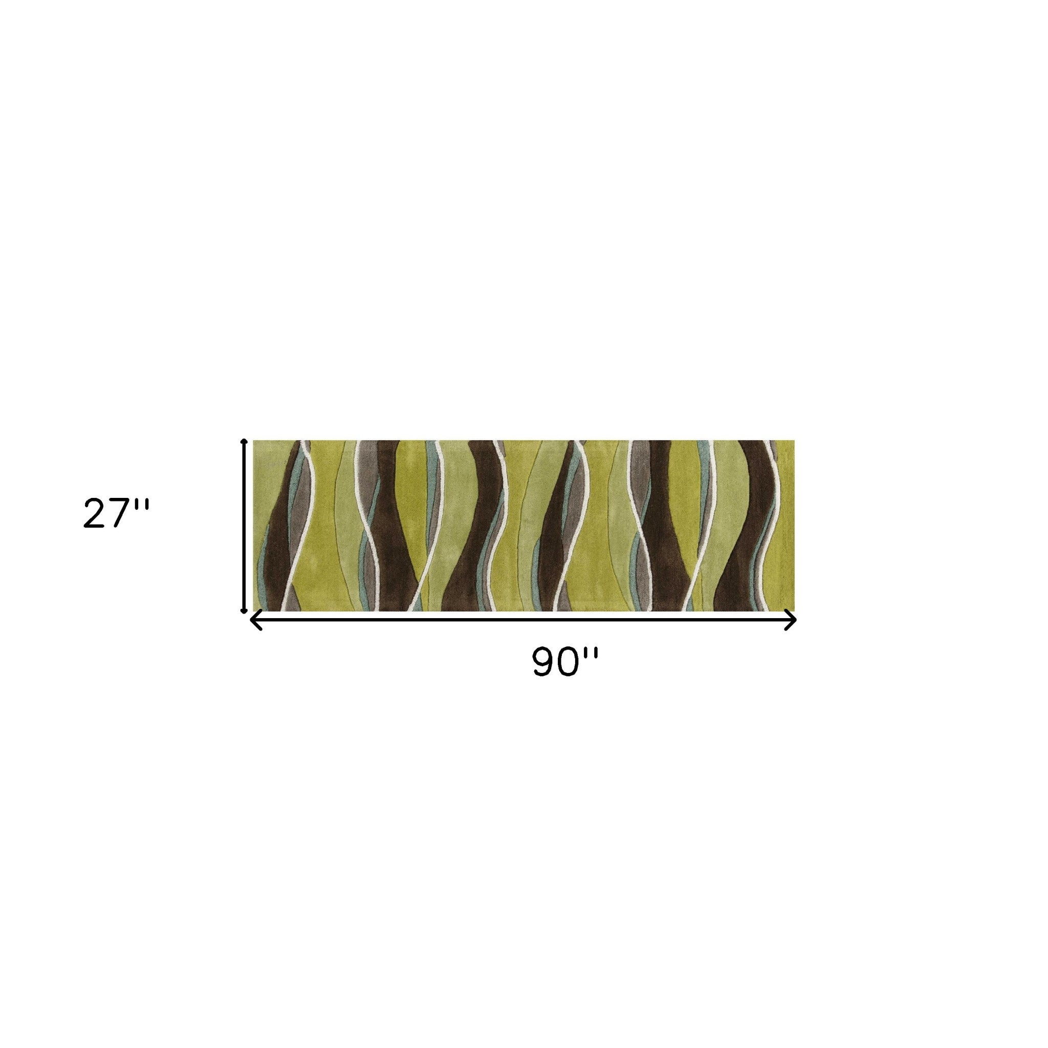 8' Lime Green Brown And Blue Wool Abstract Hand Tufted Runner Rug-Area Rugs-DECOROLALA