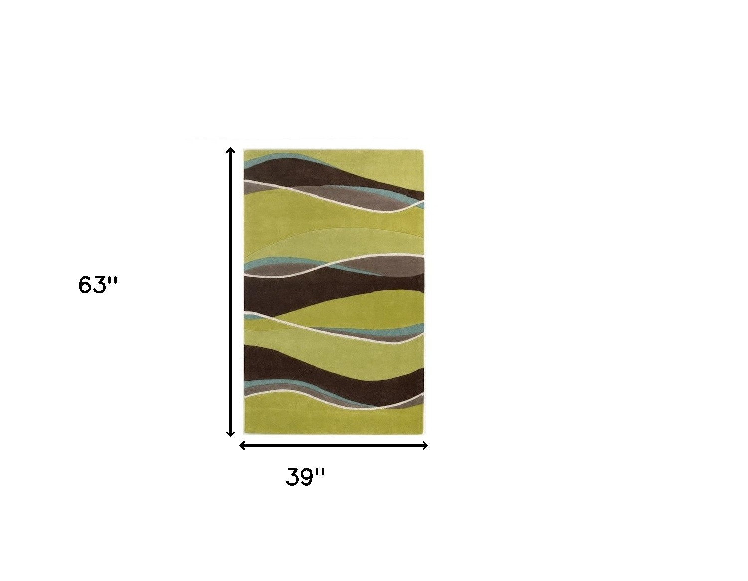 8' Lime Green Brown And Blue Wool Abstract Hand Tufted Runner Rug-Area Rugs-DECOROLALA