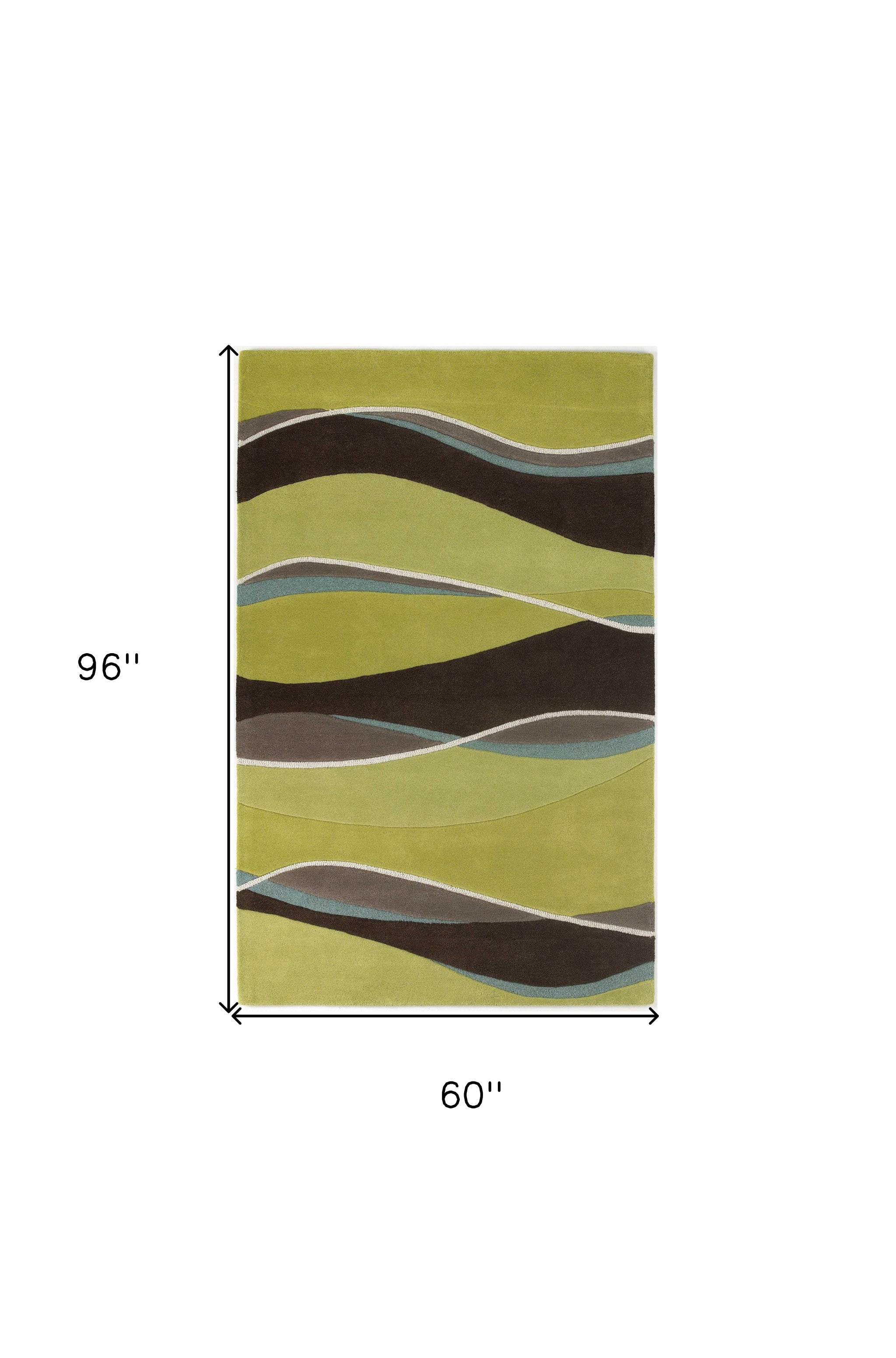 8' Lime Green Brown And Blue Wool Abstract Hand Tufted Runner Rug-Area Rugs-DECOROLALA