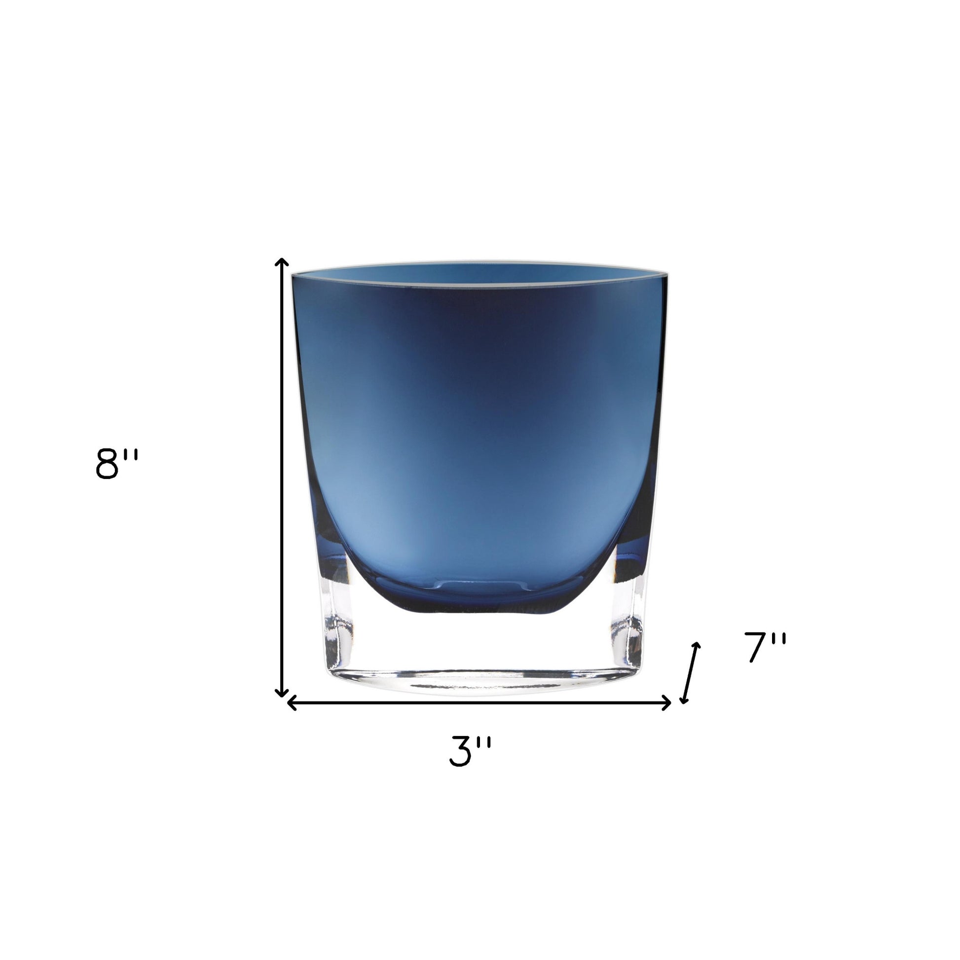 8" Midnight Blue And Clear Oval Crystal Glass Table Vase-Vases-DECOROLALA