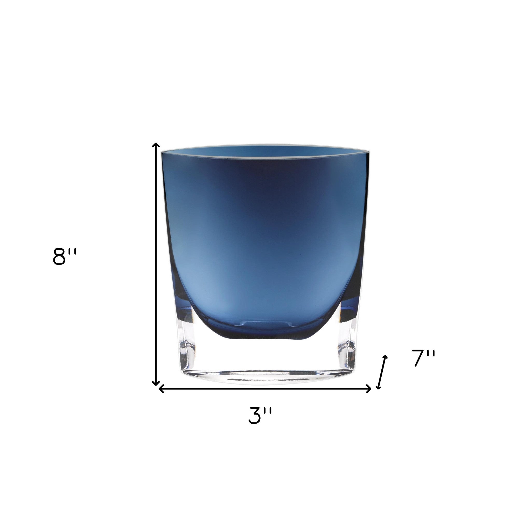 8" Midnight Blue And Clear Oval Crystal Glass Table Vase-Vases-DECOROLALA