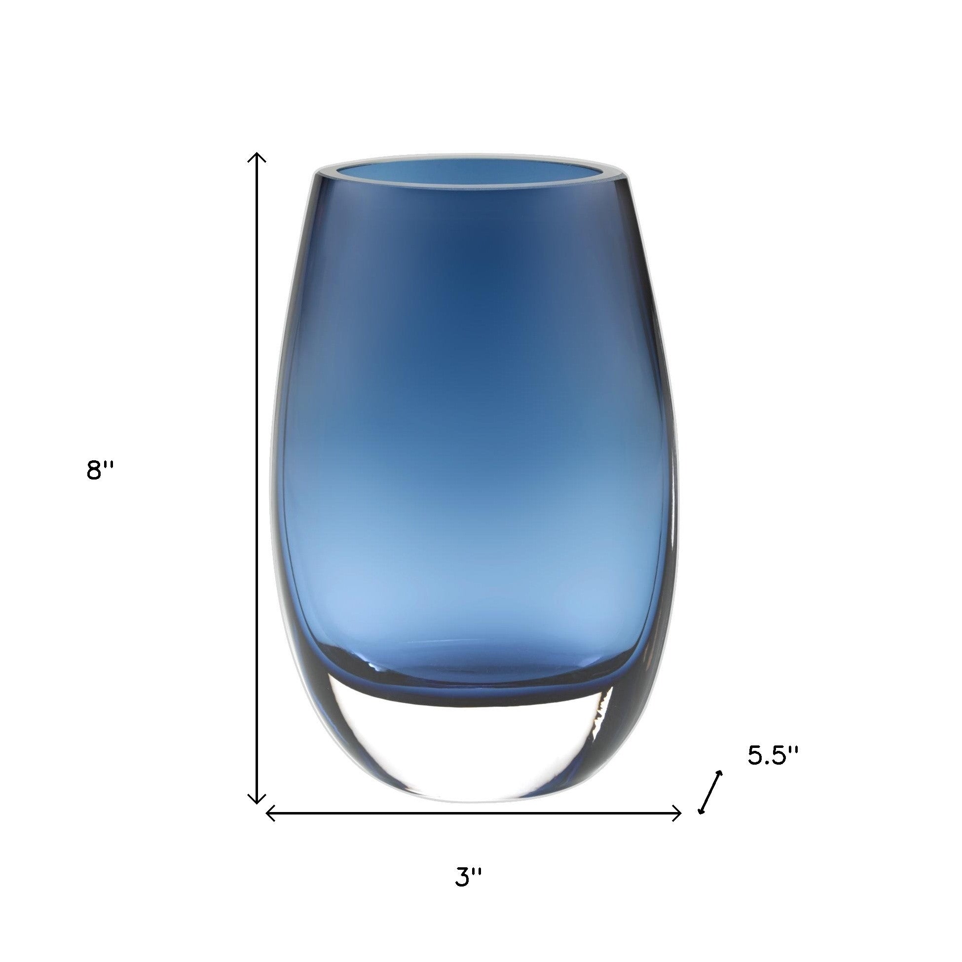 8" Midnight Blue And Clear Oval Lead Free Crystal Table Vase-Vases-DECOROLALA