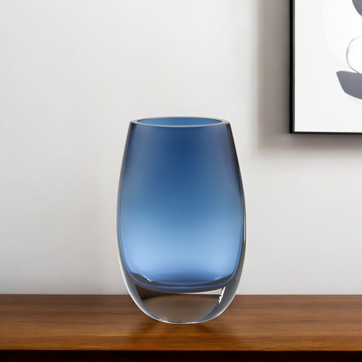 8" Midnight Blue And Clear Oval Lead Free Crystal Table Vase-Vases-DECOROLALA