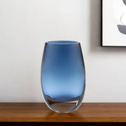 8" Midnight Blue And Clear Oval Lead Free Crystal Table Vase-Vases-DECOROLALA