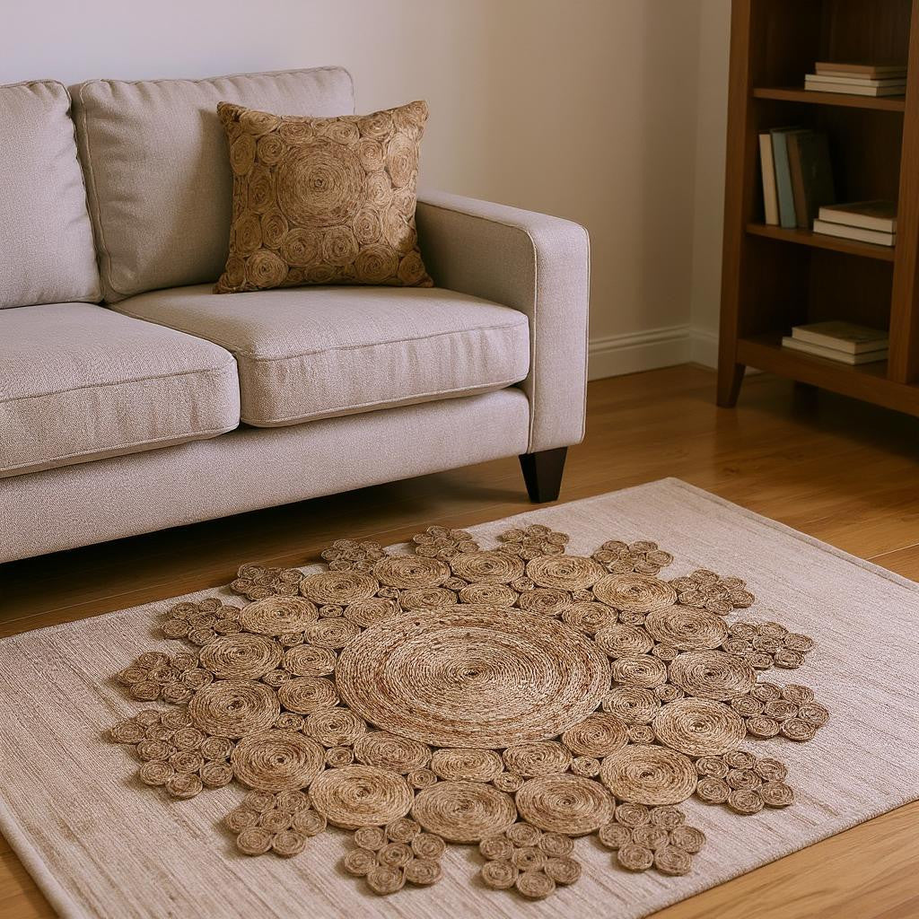 8' Natural Jute Hand Braided Round Rug-Area Rugs-DECOROLALA