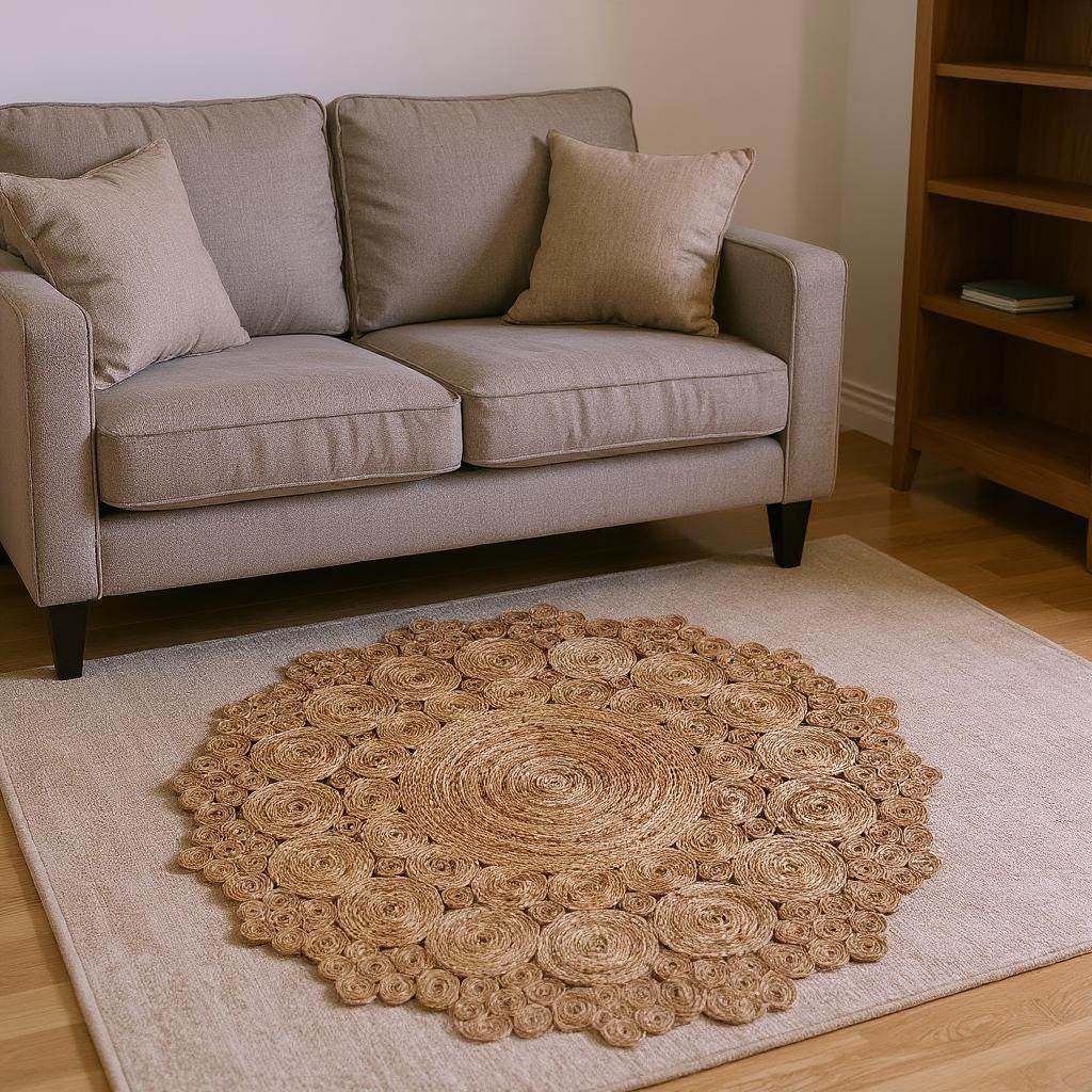 8' Natural Jute Hand Braided Round Rug-Area Rugs-DECOROLALA