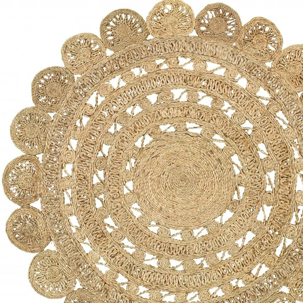 8' Natural Jute Hand Braided Round Rug-Area Rugs-DECOROLALA