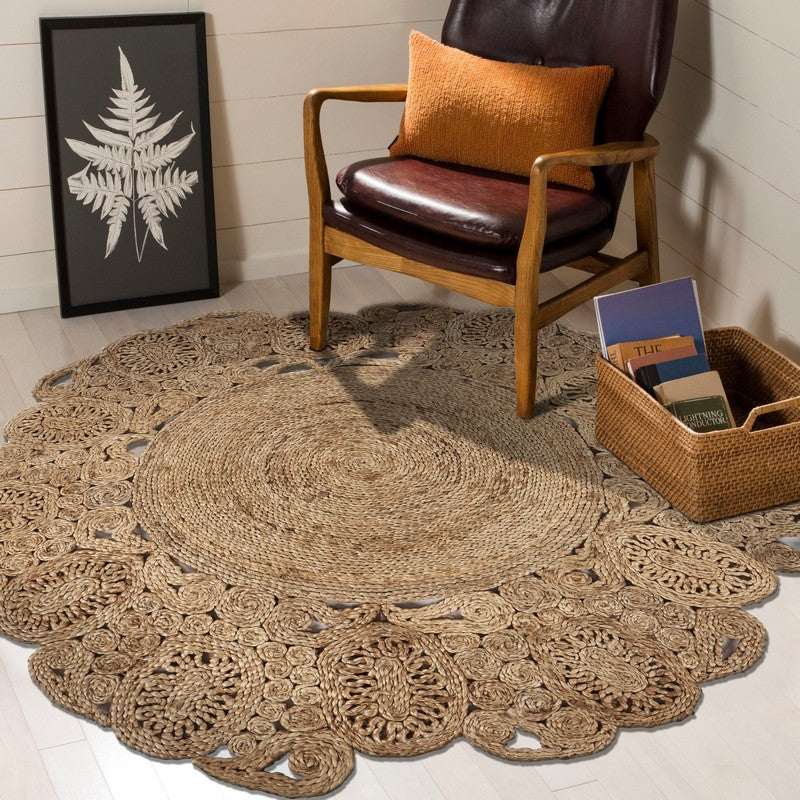 8' Natural Jute Hand Braided Round Rug-Area Rugs-DECOROLALA