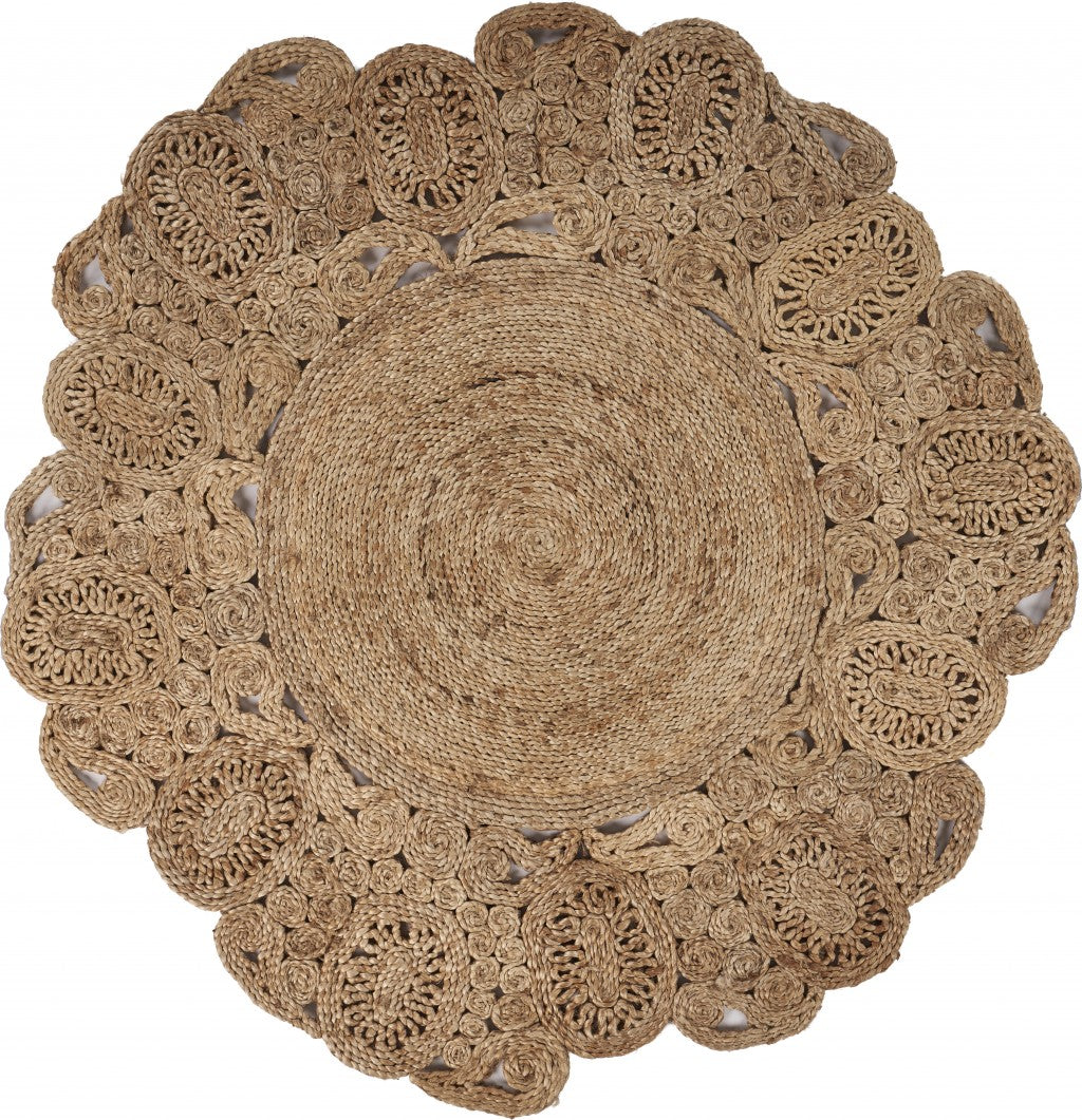 8' Natural Jute Hand Braided Round Rug-Area Rugs-DECOROLALA