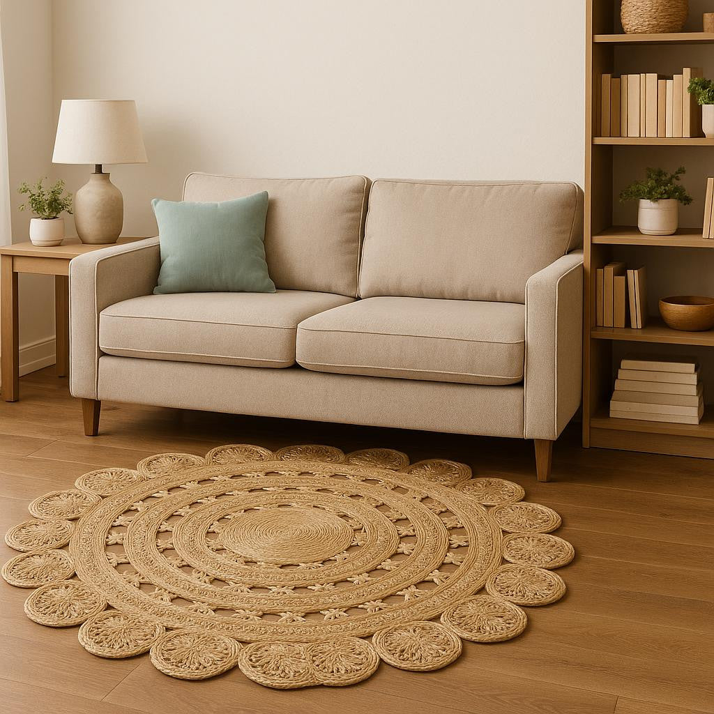 8' Natural Jute Hand Braided Round Rug-Area Rugs-DECOROLALA