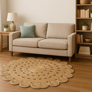 8' Natural Jute Hand Braided Round Rug-Area Rugs-DECOROLALA
