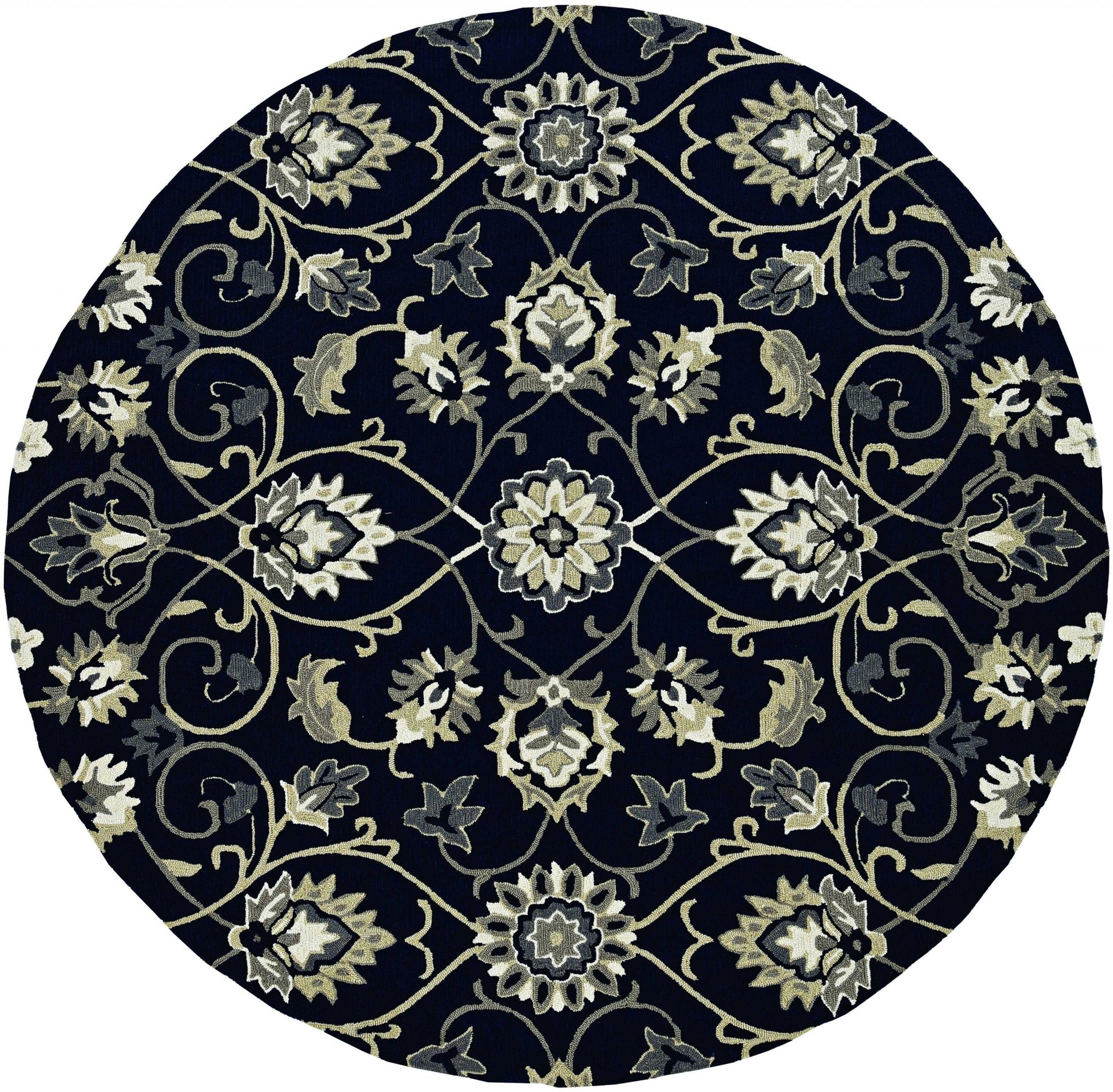 8' Navy Blue Round Hand Tufted Area Rug With UV Protection-Area Rugs-DECOROLALA