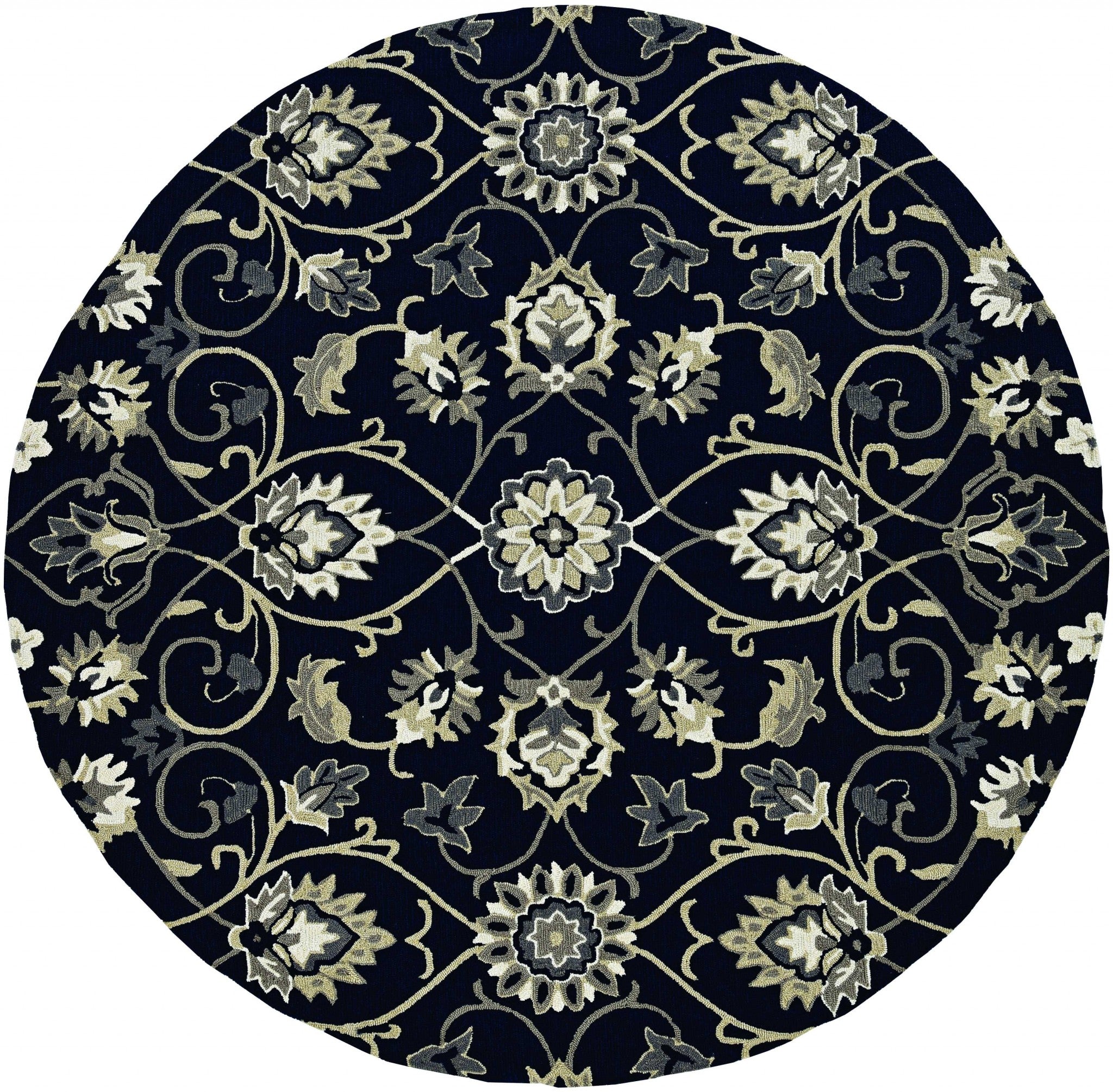 8' Navy Blue Round Hand Tufted Area Rug With UV Protection-Area Rugs-DECOROLALA