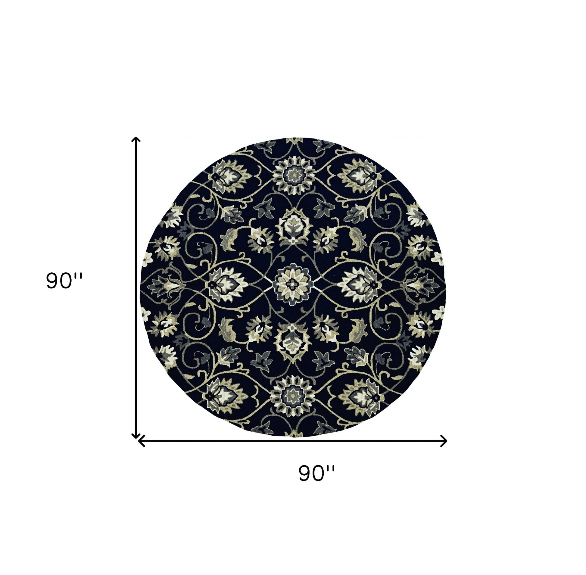 8' Navy Blue Round Hand Tufted Area Rug With UV Protection-Area Rugs-DECOROLALA