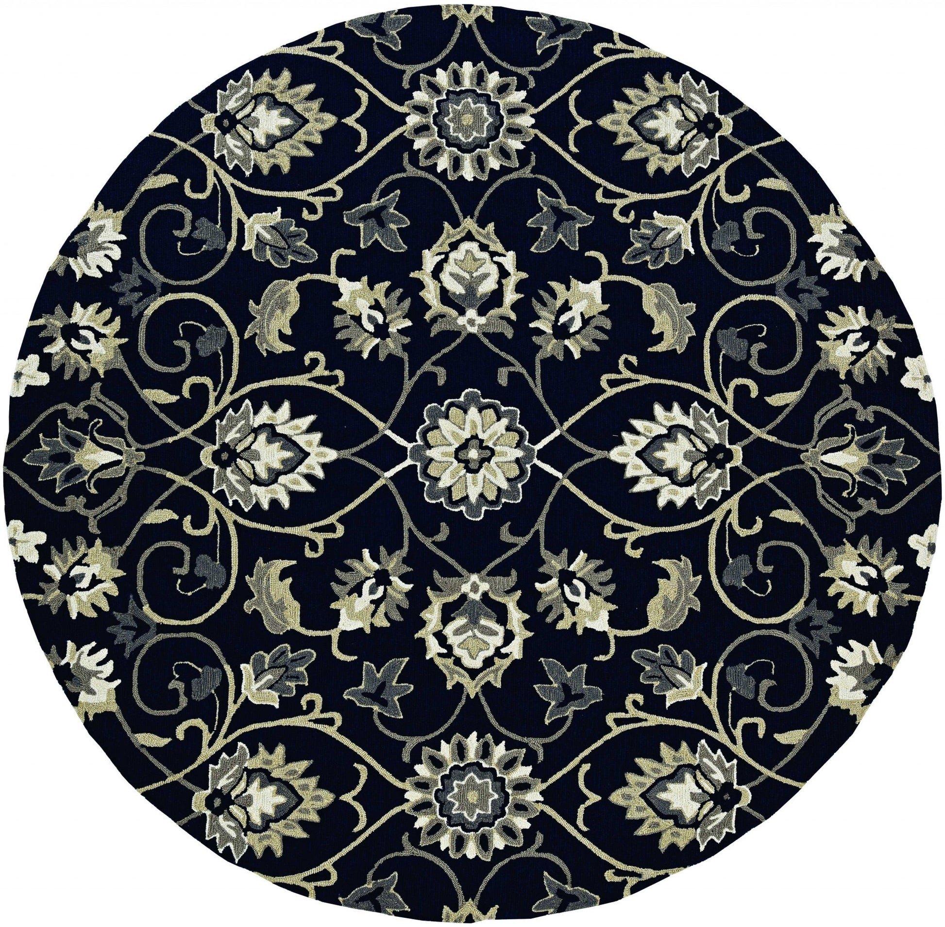 8' Navy Blue Round Hand Tufted Area Rug With UV Protection-Area Rugs-DECOROLALA