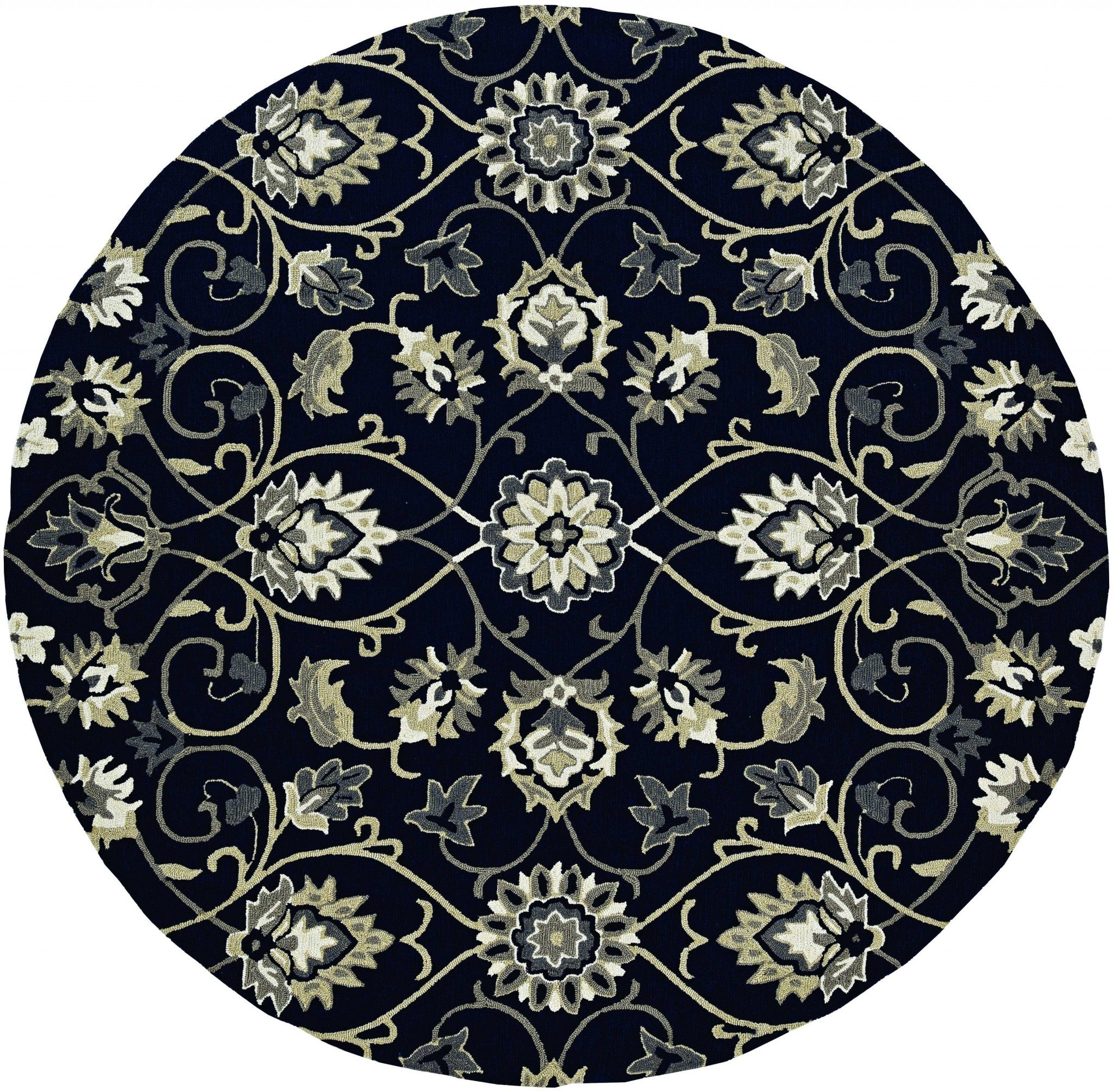 8' Navy Blue Round Hand Tufted Area Rug With UV Protection-Area Rugs-DECOROLALA