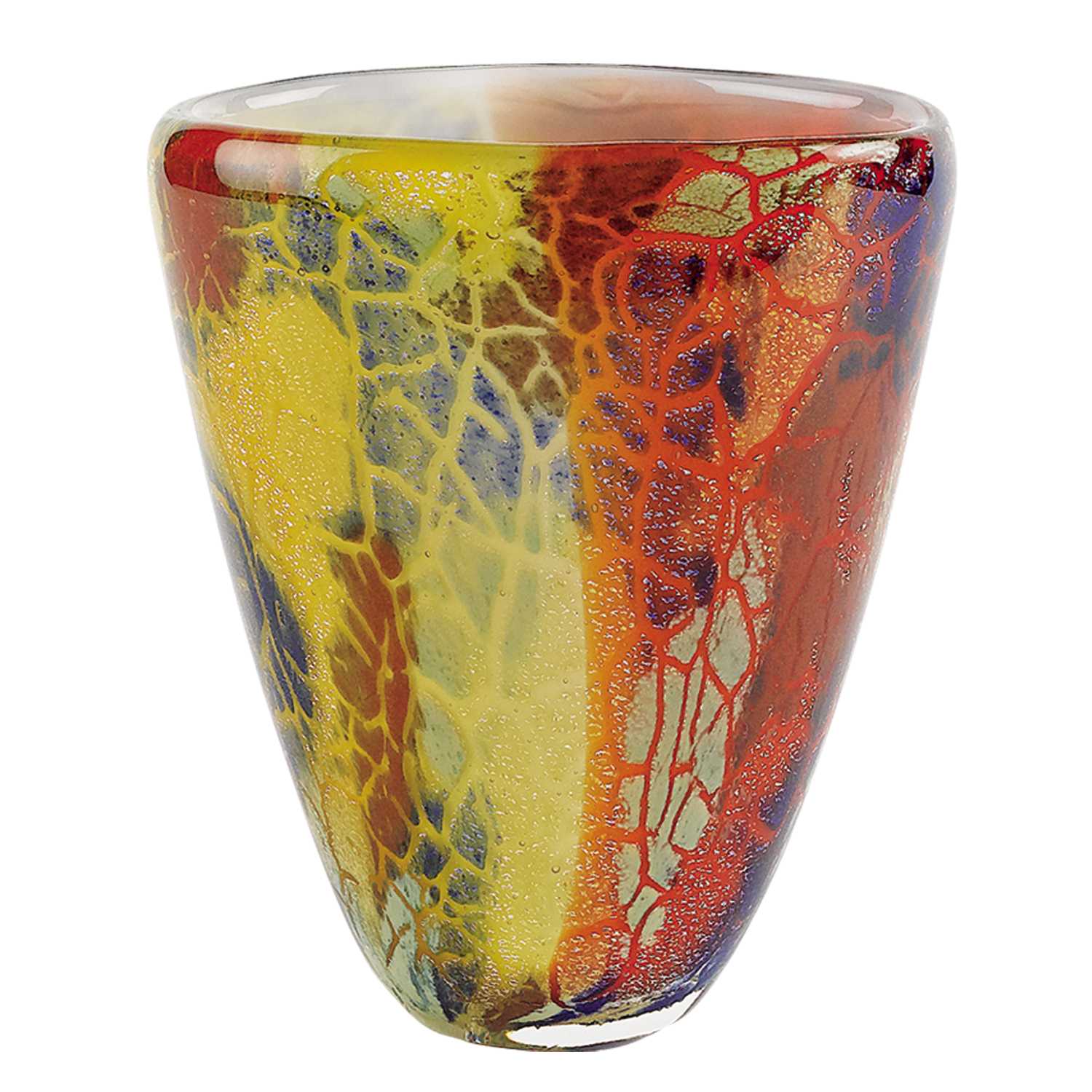 8" Orange Red and Yellow Murano Glass Abstract Oval Table Vase-Vases-DECOROLALA