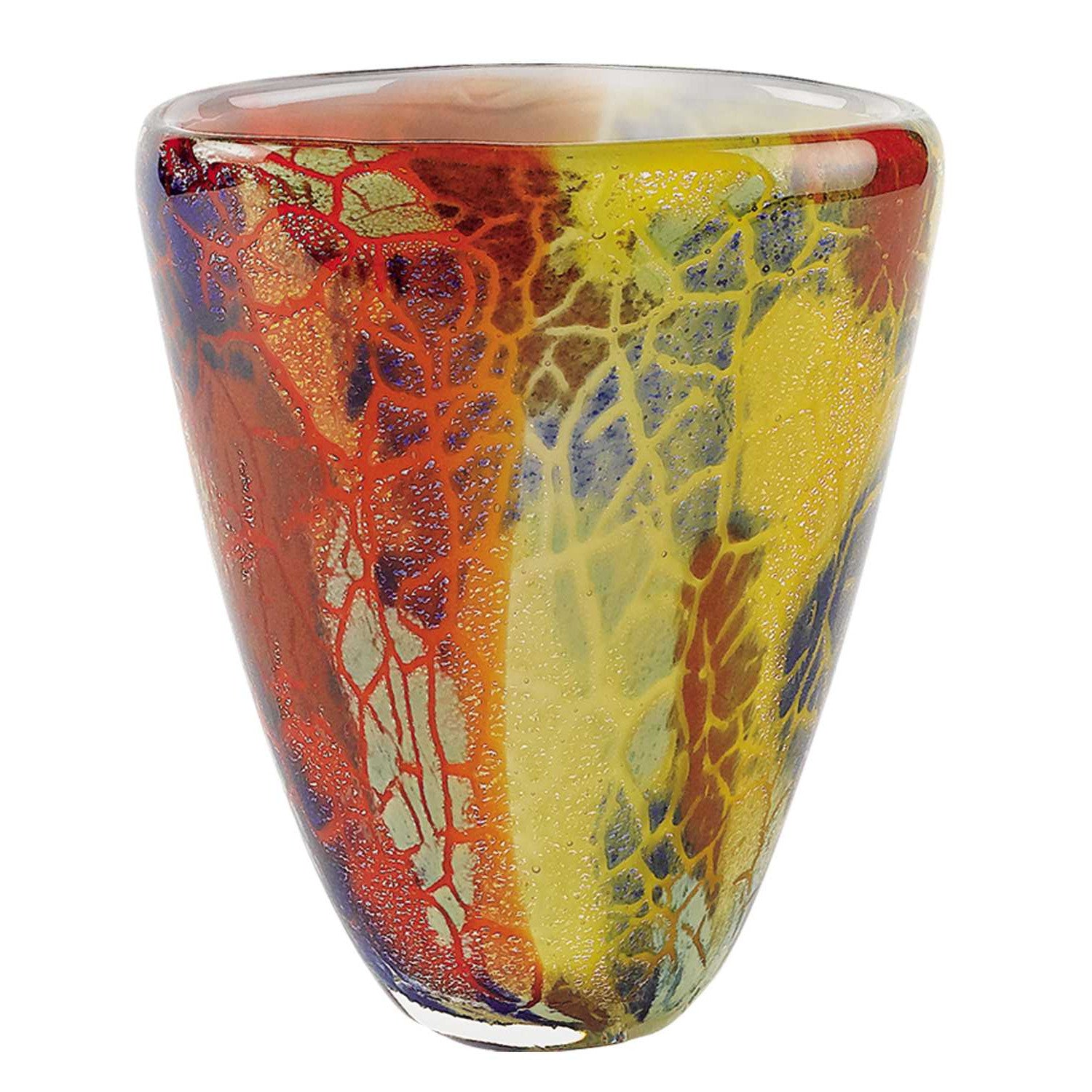 8" Orange Red and Yellow Murano Glass Abstract Oval Table Vase-Vases-DECOROLALA
