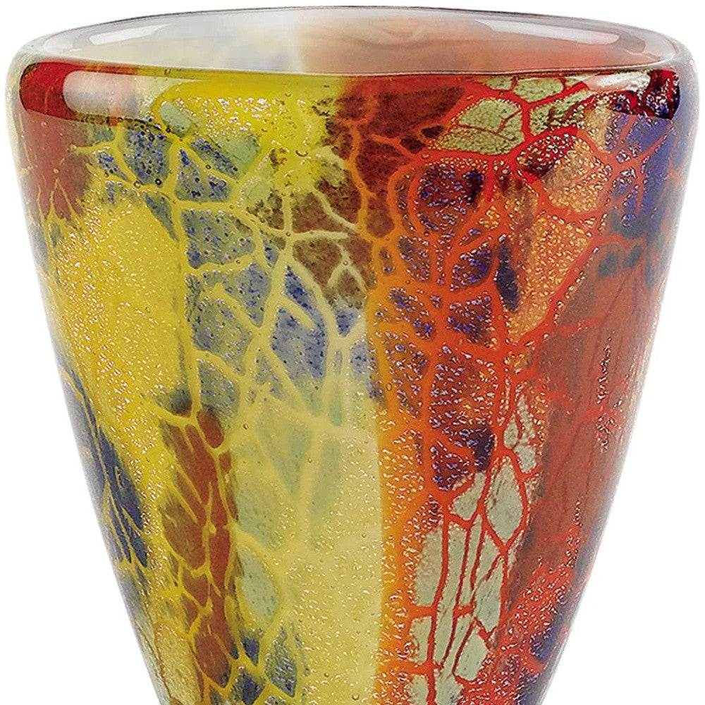 8" Orange Red and Yellow Murano Glass Abstract Oval Table Vase-Vases-DECOROLALA