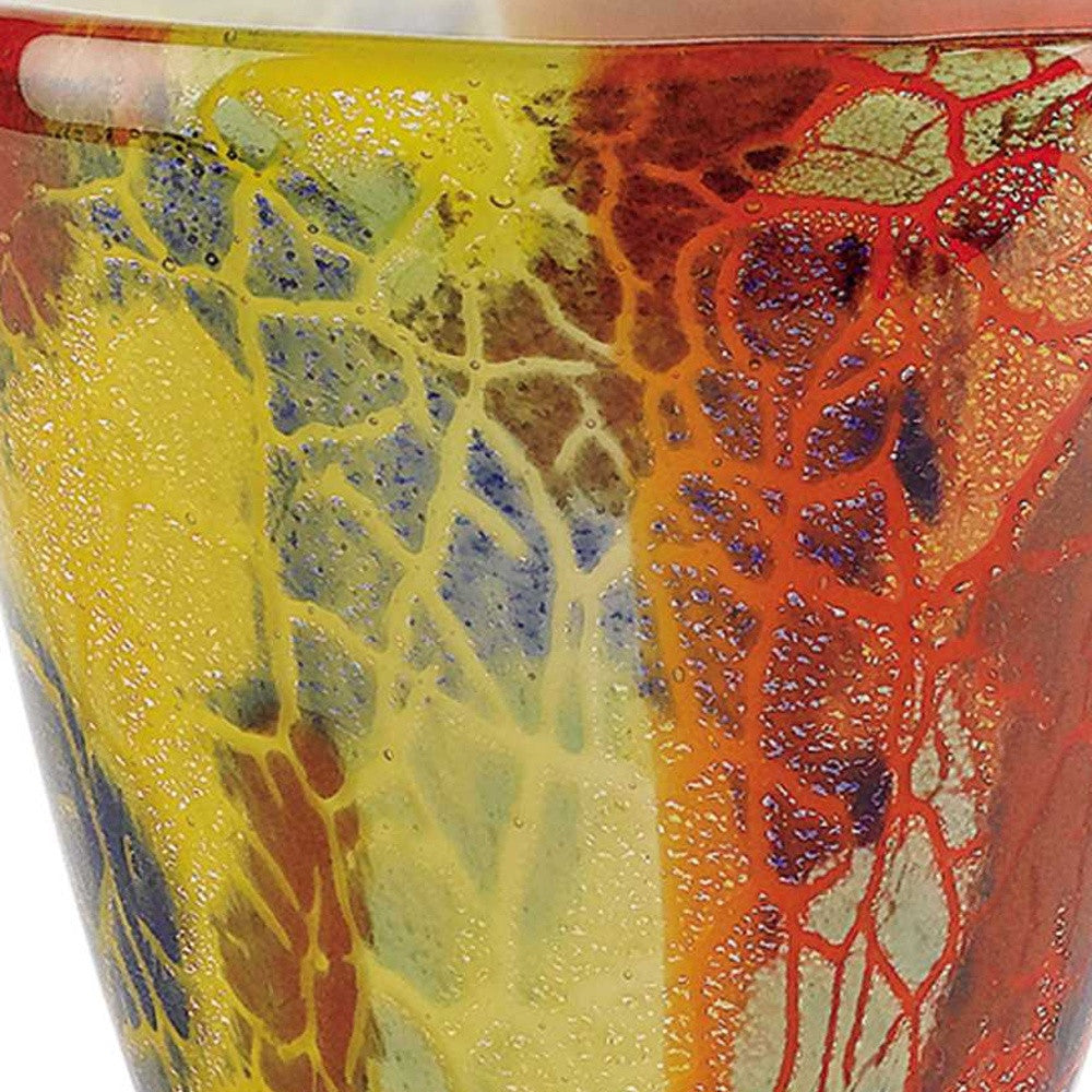 8" Orange Red and Yellow Murano Glass Abstract Oval Table Vase-Vases-DECOROLALA