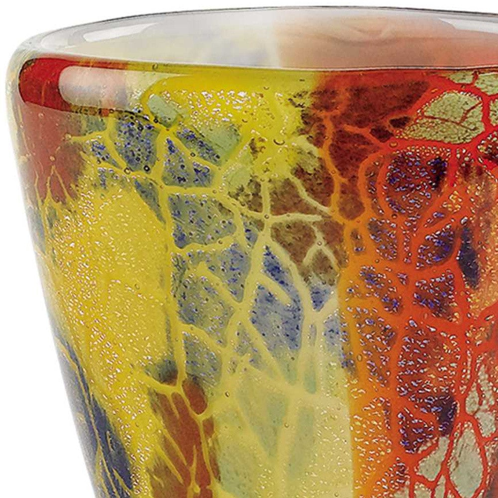 8" Orange Red and Yellow Murano Glass Abstract Oval Table Vase-Vases-DECOROLALA