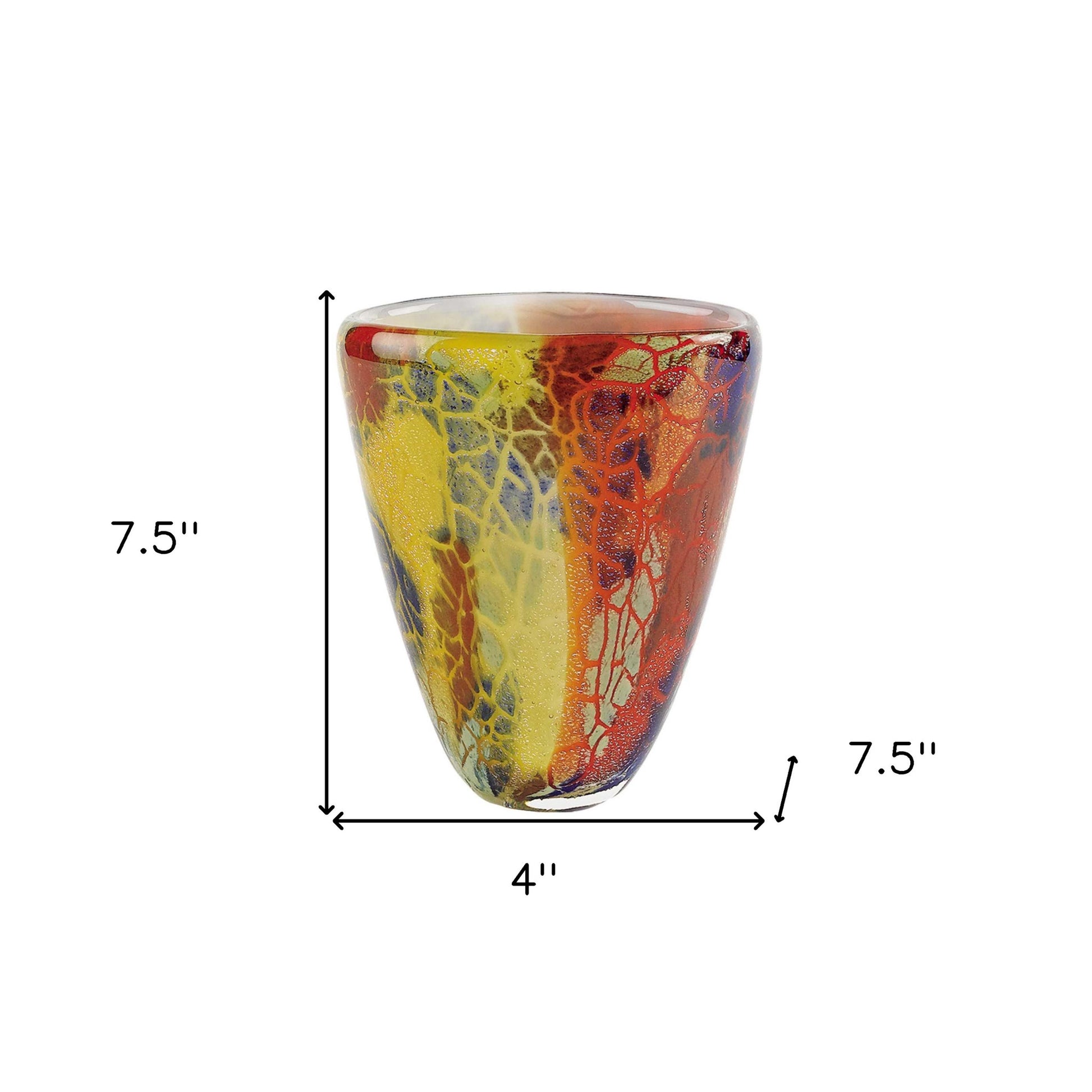 8" Orange Red and Yellow Murano Glass Abstract Oval Table Vase-Vases-DECOROLALA