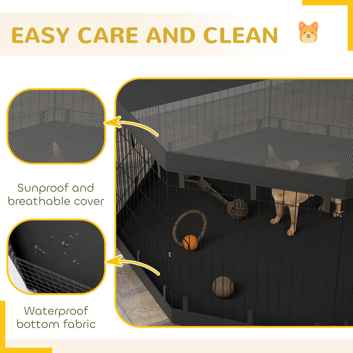 8-Panel Foldable Dog Playpen with Bottom Pad & Top Cover, 30" H-Dogs-DECOROLALA