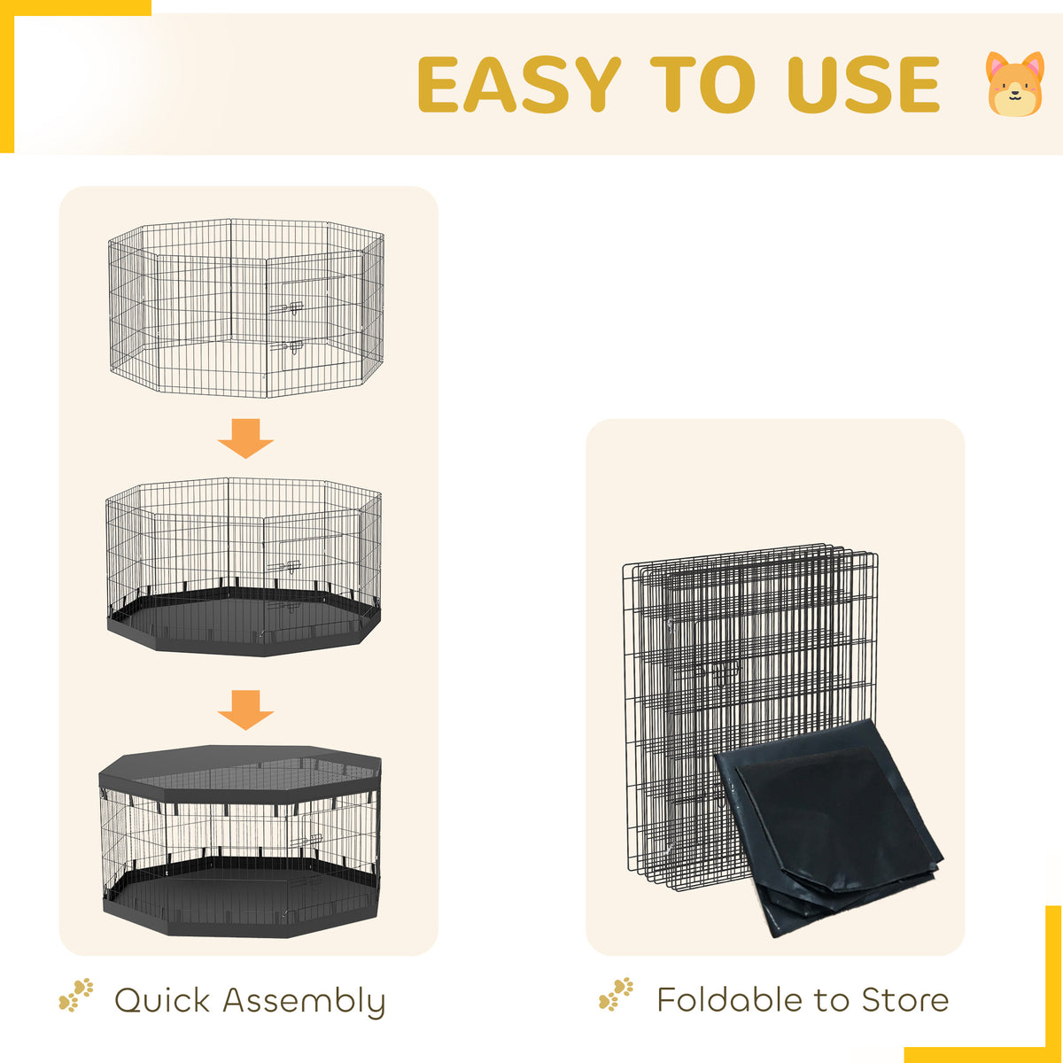 8-Panel Foldable Dog Playpen with Bottom Pad & Top Cover, 30" H-Dogs-DECOROLALA