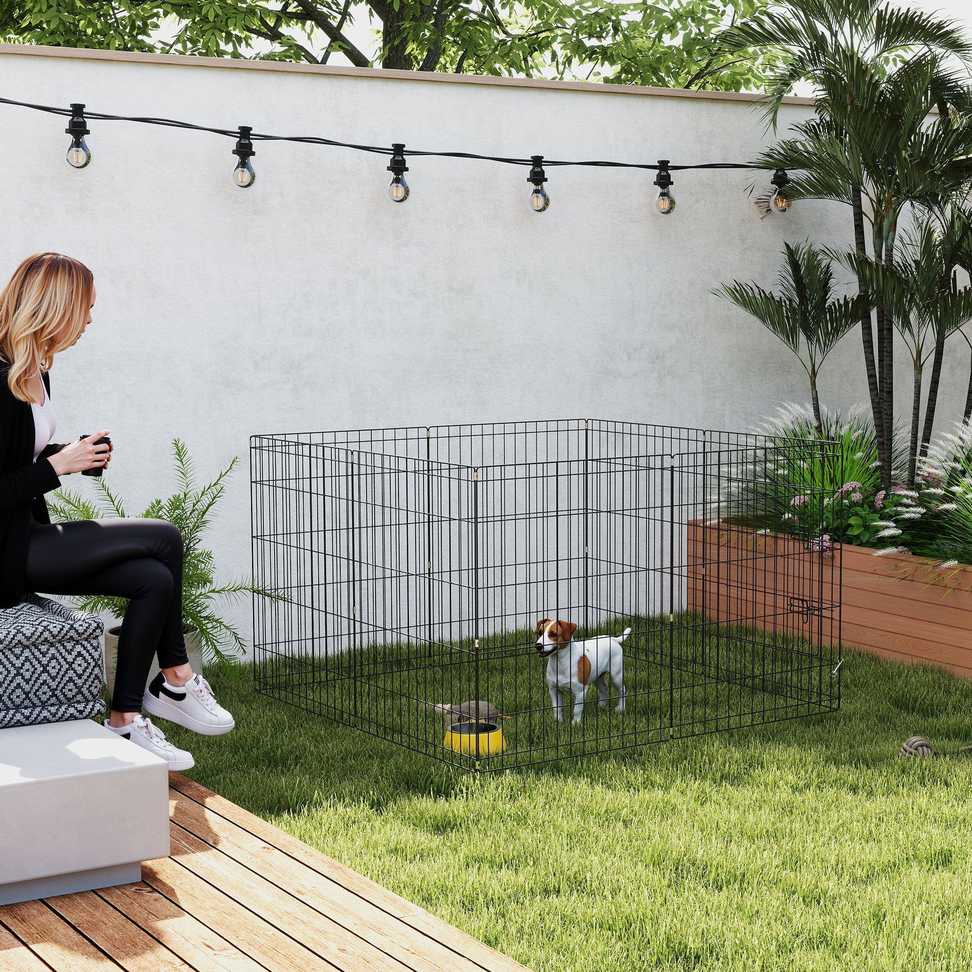 8-Panel Foldable Dog Playpen with Bottom Pad & Top Cover, 30" H-Dogs-DECOROLALA