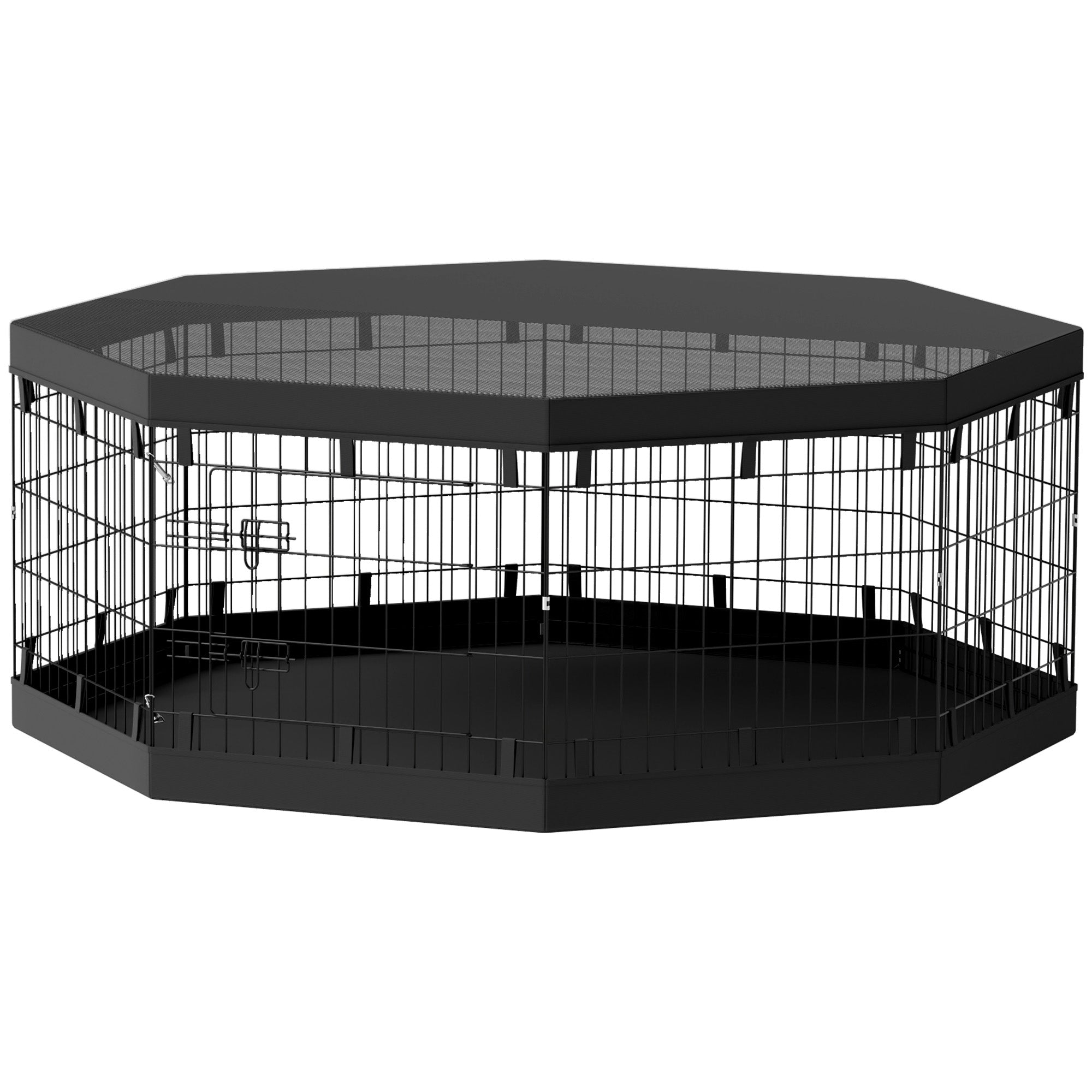 8-Panel Foldable Dog Playpen with Cover & Bottom Pad - 24" Black-Dogs-DECOROLALA