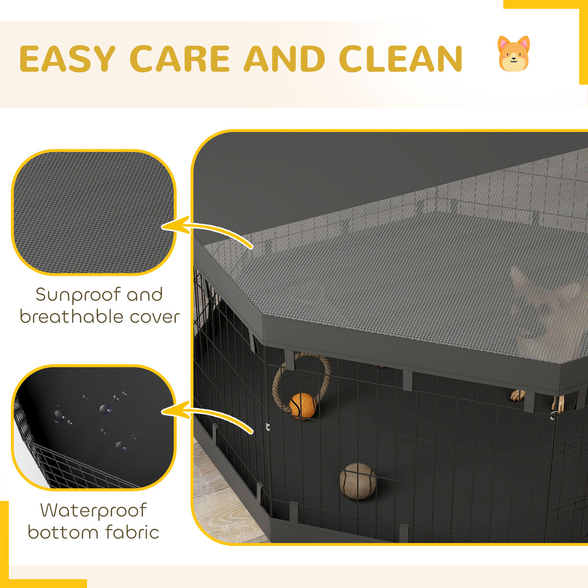 8-Panel Foldable Dog Playpen with Cover & Bottom Pad - 24" Black-Dogs-DECOROLALA