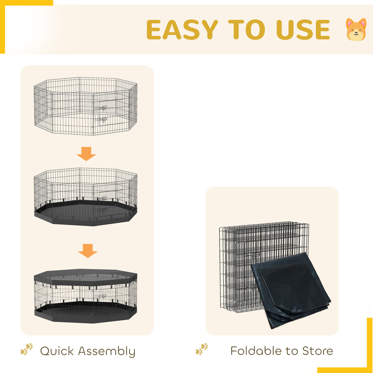 8-Panel Foldable Dog Playpen with Cover & Bottom Pad - 24" Black-Dogs-DECOROLALA