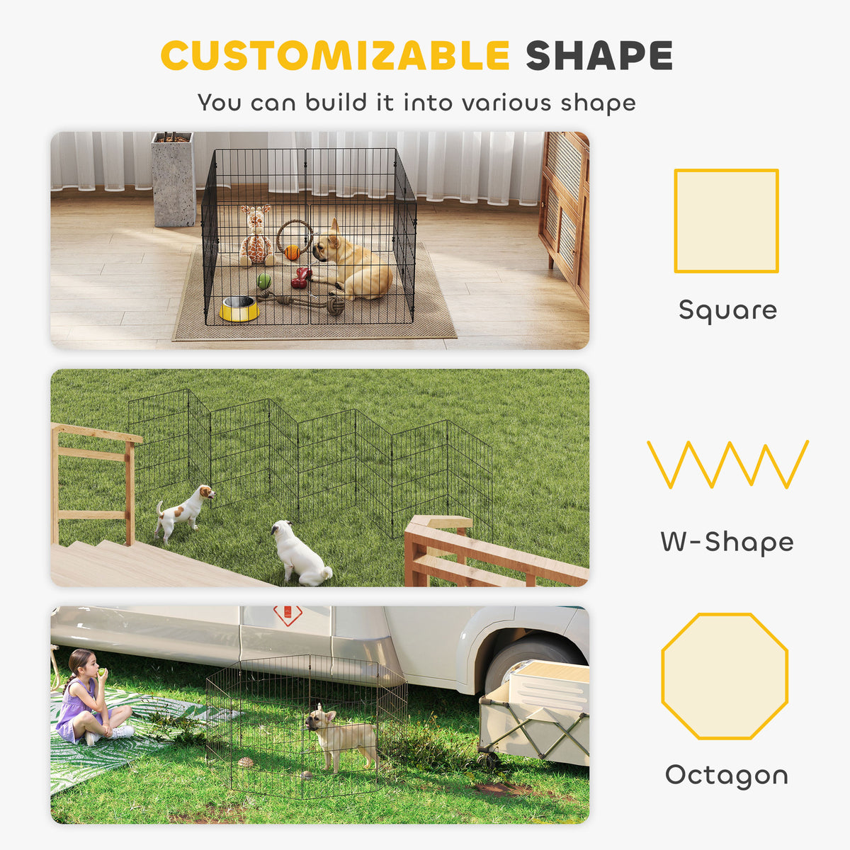 8-Panel Foldable Metal Dog Playpen - Black 20" x 24" Panels-Dogs-DECOROLALA