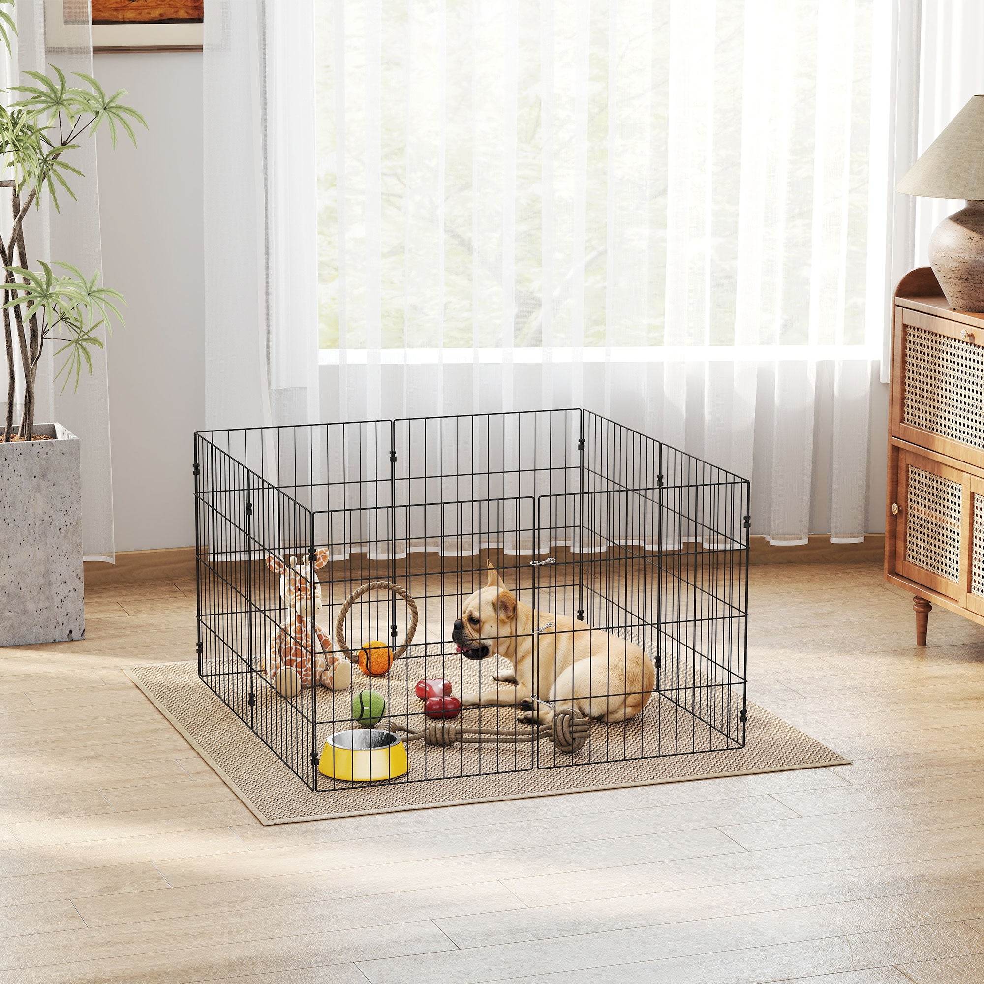 8-Panel Foldable Metal Dog Playpen - Black 20" x 24" Panels-Dogs-DECOROLALA