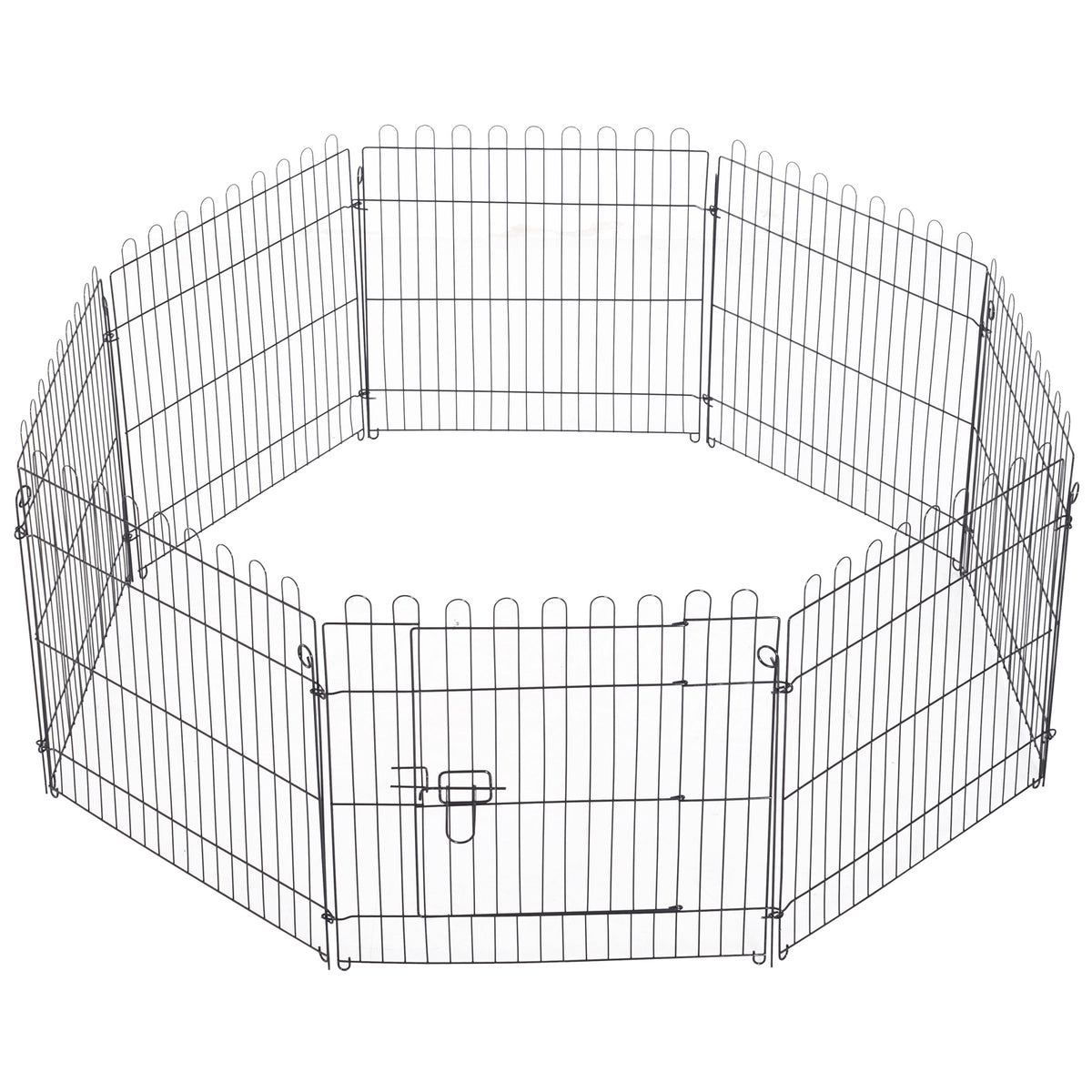 8-Panel Foldable Metal Pet Playpen - 24" Black Octagon Cage-Dog Supplies-DECOROLALA