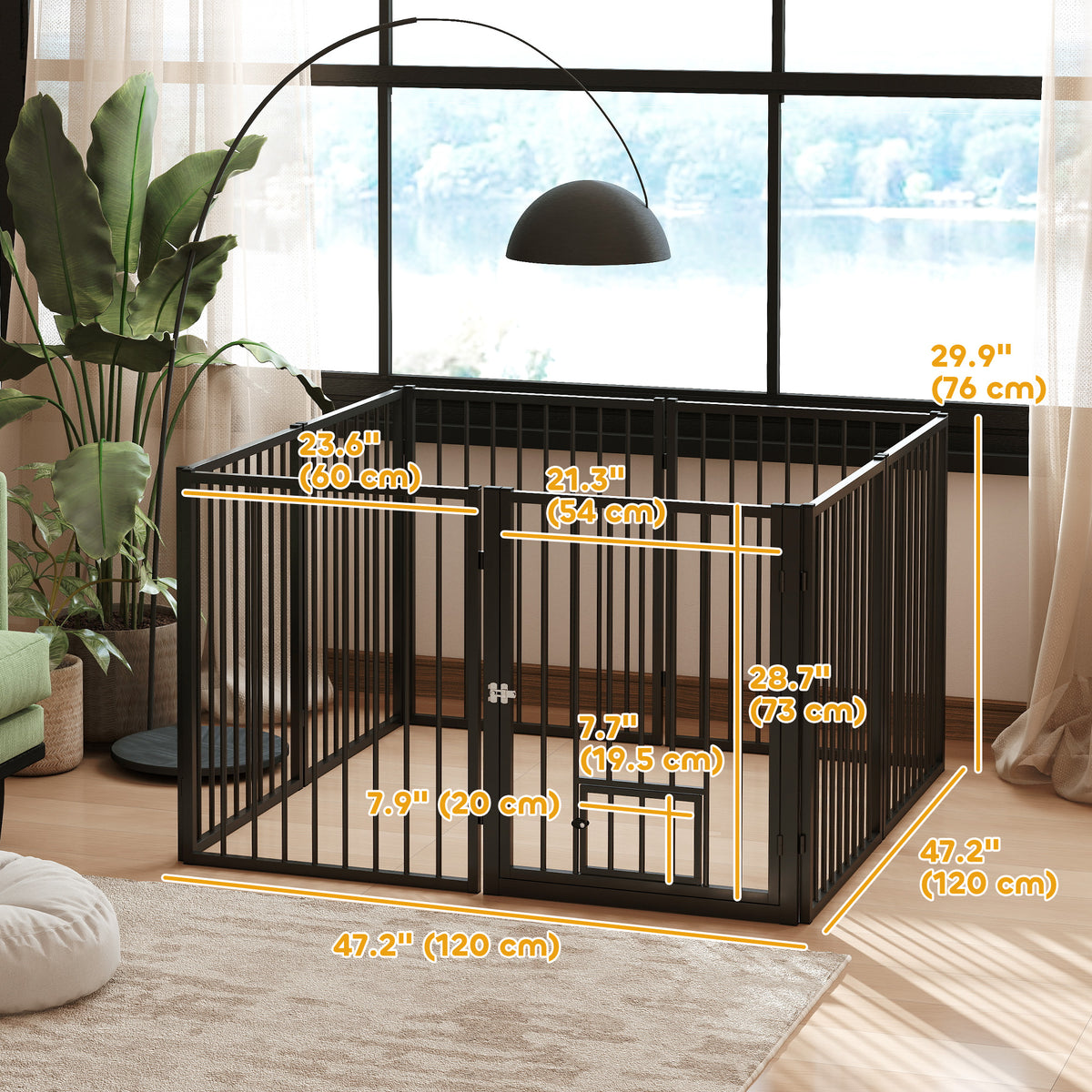 8-Panel Foldable Steel Dog Playpen with Cat Door - Black 30"H-Dogs-DECOROLALA