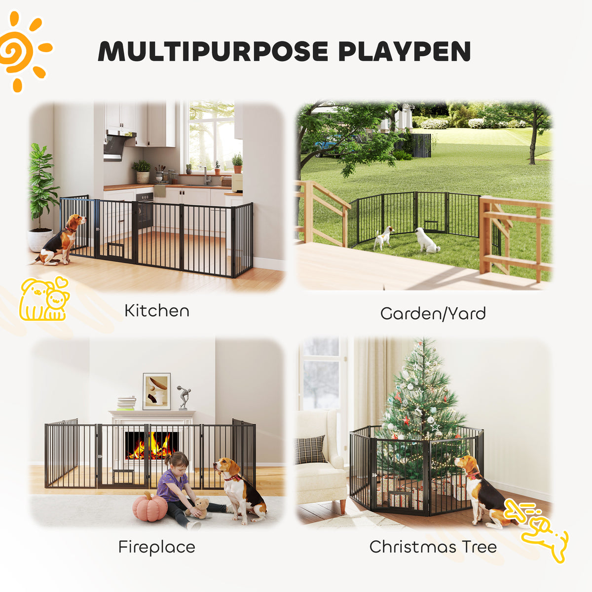 8-Panel Foldable Steel Dog Playpen with Cat Door - Black 30"H-Dogs-DECOROLALA