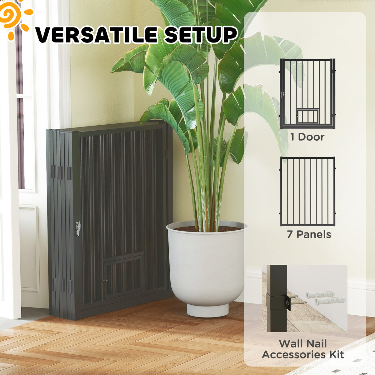 8-Panel Foldable Steel Dog Playpen with Cat Door - Black 30"H-Dogs-DECOROLALA