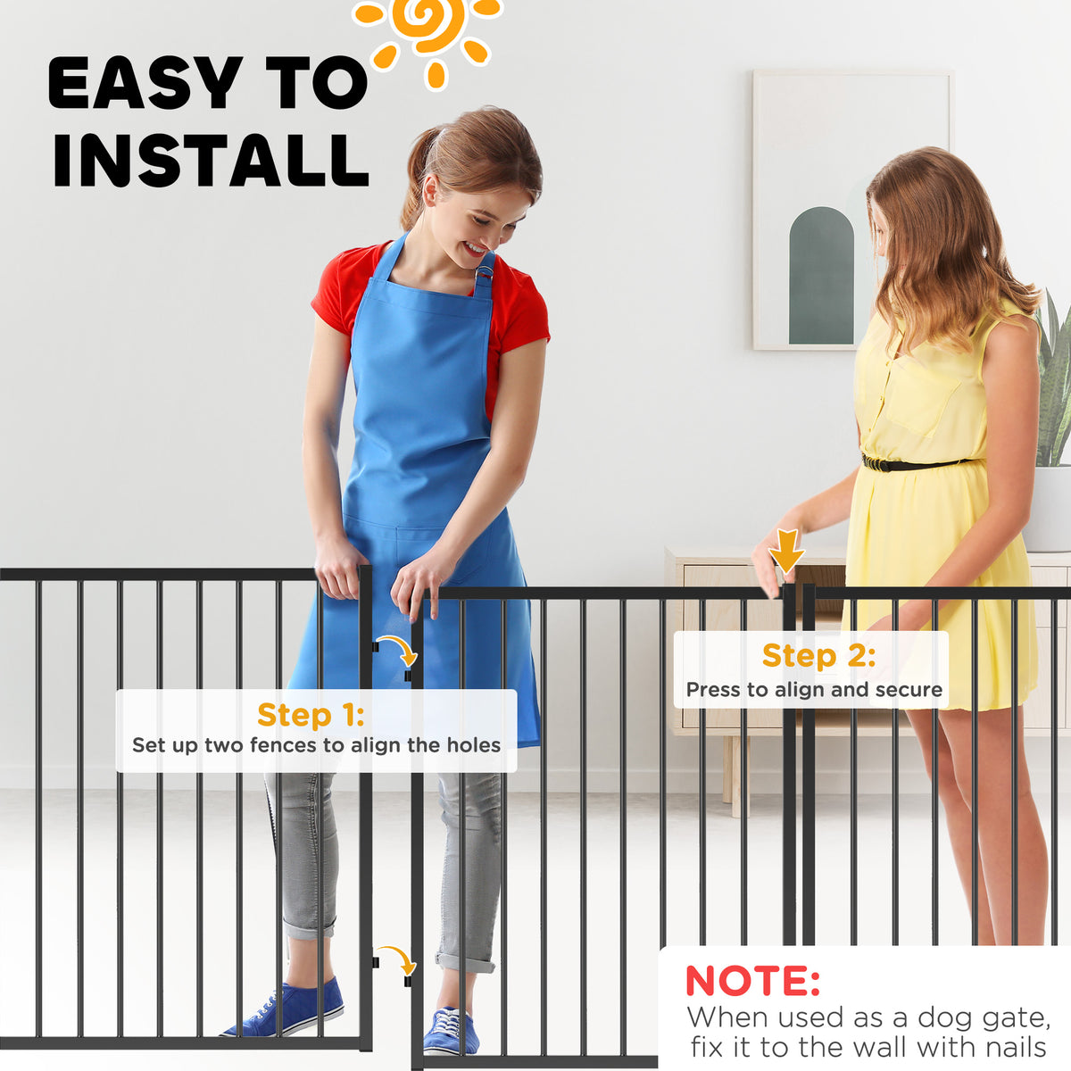8-Panel Foldable Steel Dog Playpen with Cat Door - Black 30"H-Dogs-DECOROLALA