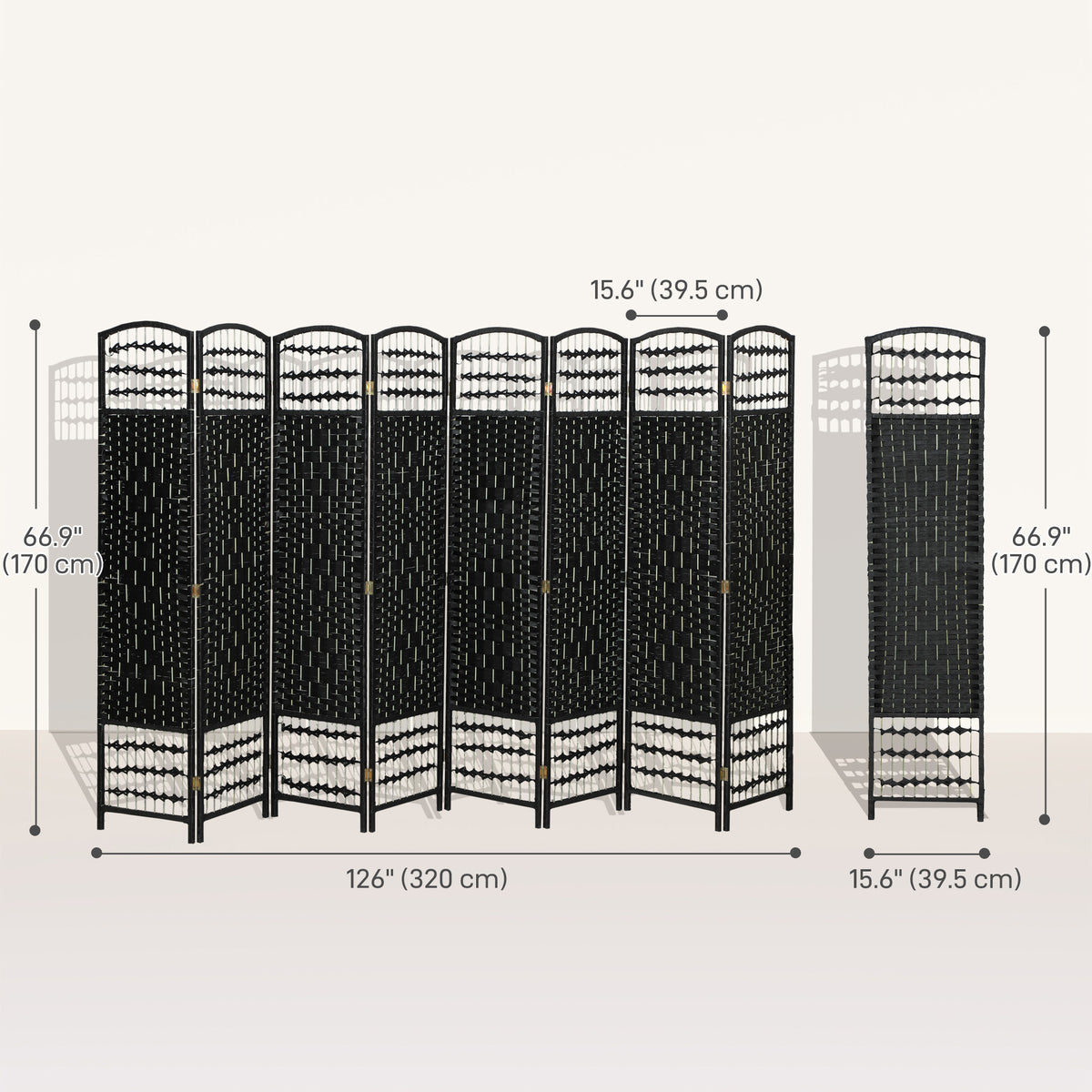8 Panel Folding Room Divider - Black 67" Privacy Screen-Home Furnishings > Living Room Furniture > Room Dividers-DECOROLALA