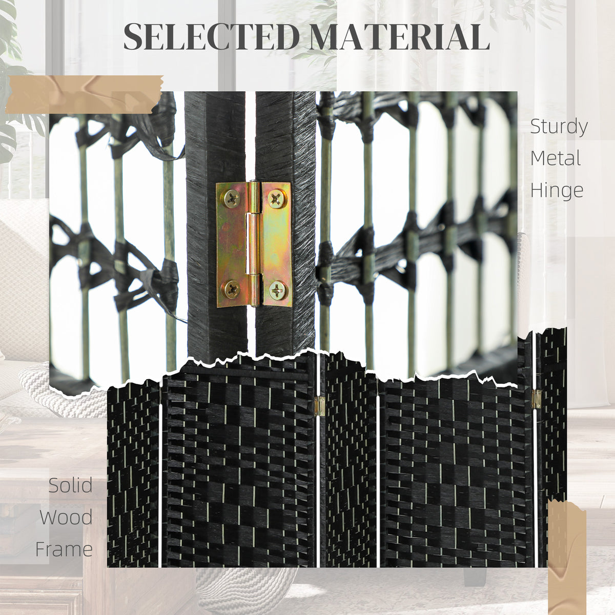 8 Panel Folding Room Divider - Black 67" Privacy Screen-Home Furnishings > Living Room Furniture > Room Dividers-DECOROLALA
