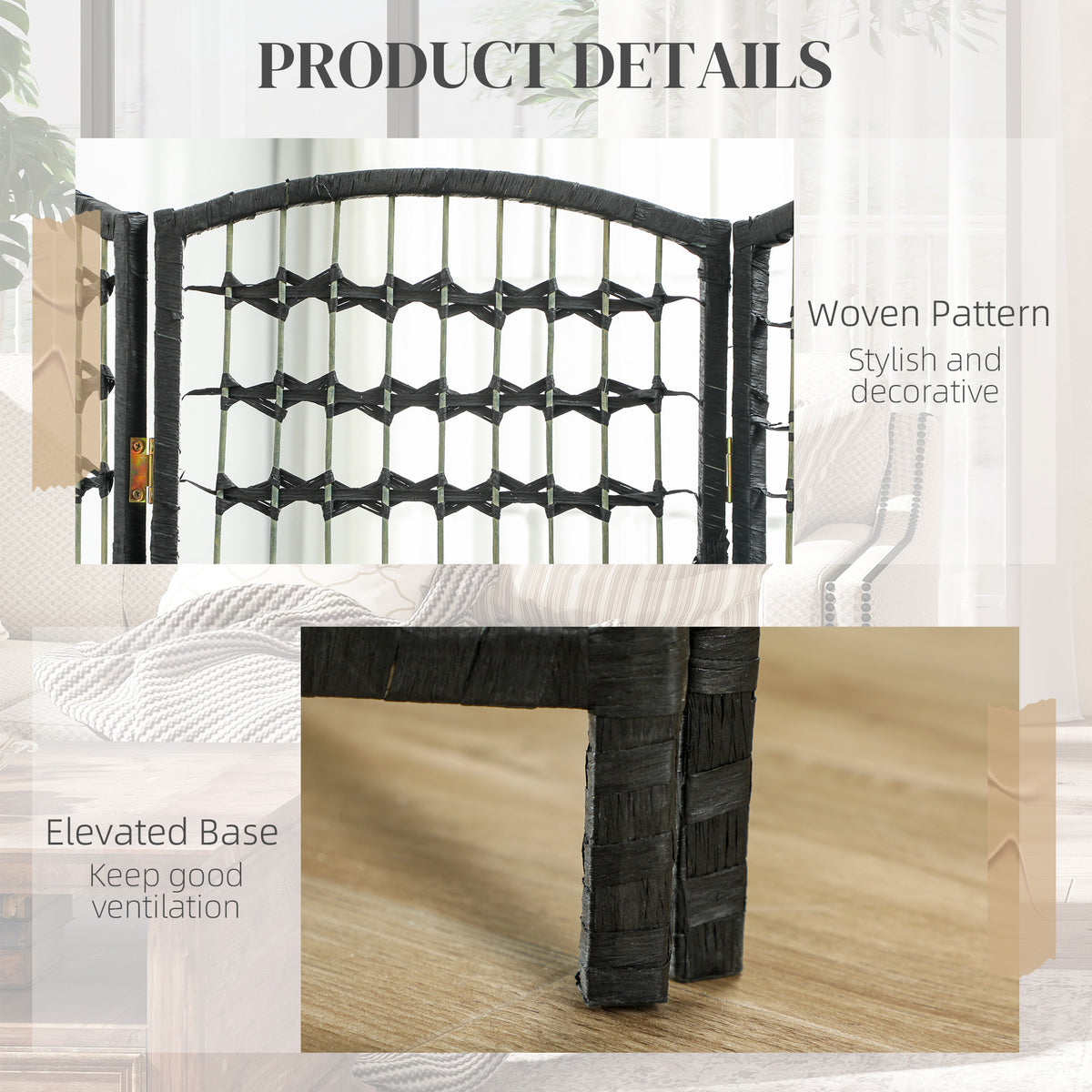 8 Panel Folding Room Divider - Black 67" Privacy Screen-Home Furnishings > Living Room Furniture > Room Dividers-DECOROLALA