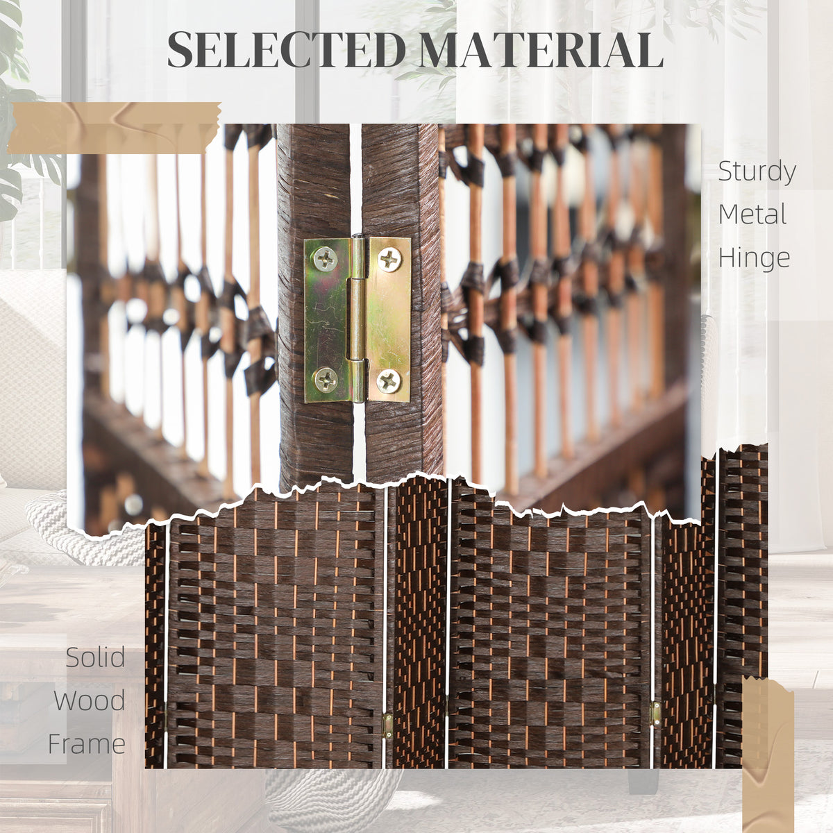 8-Panel Folding Room Divider - Brown 67" Fiber Privacy Screen-Home Furnishings > Living Room Furniture > Room Dividers-DECOROLALA