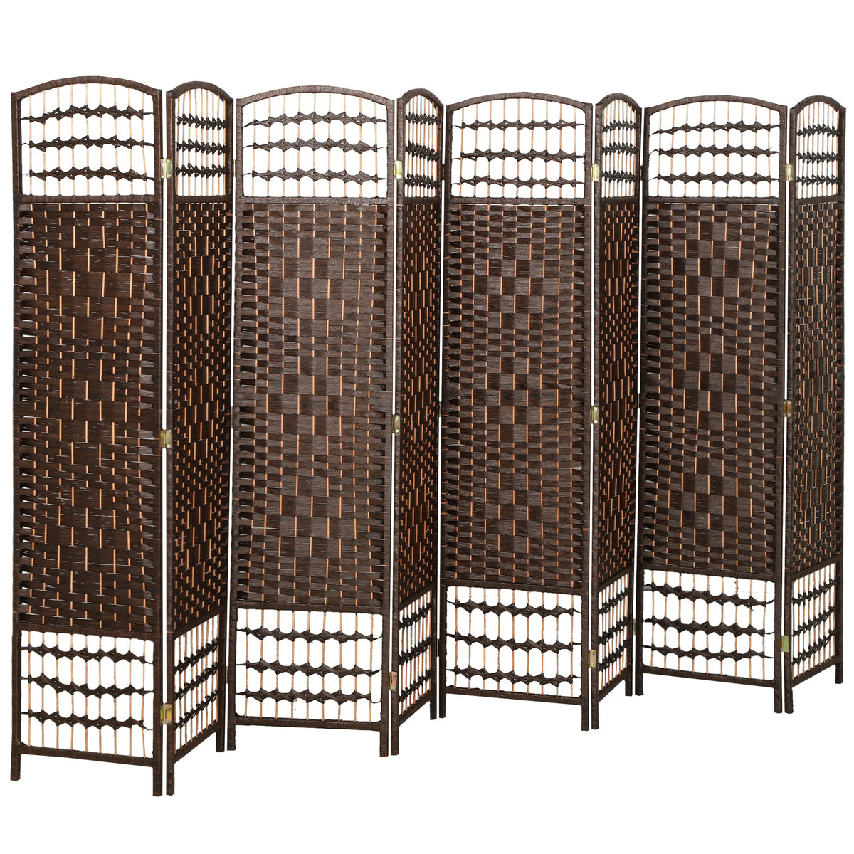 8-Panel Folding Room Divider - Brown 67" Fiber Privacy Screen-Home Furnishings > Living Room Furniture > Room Dividers-DECOROLALA