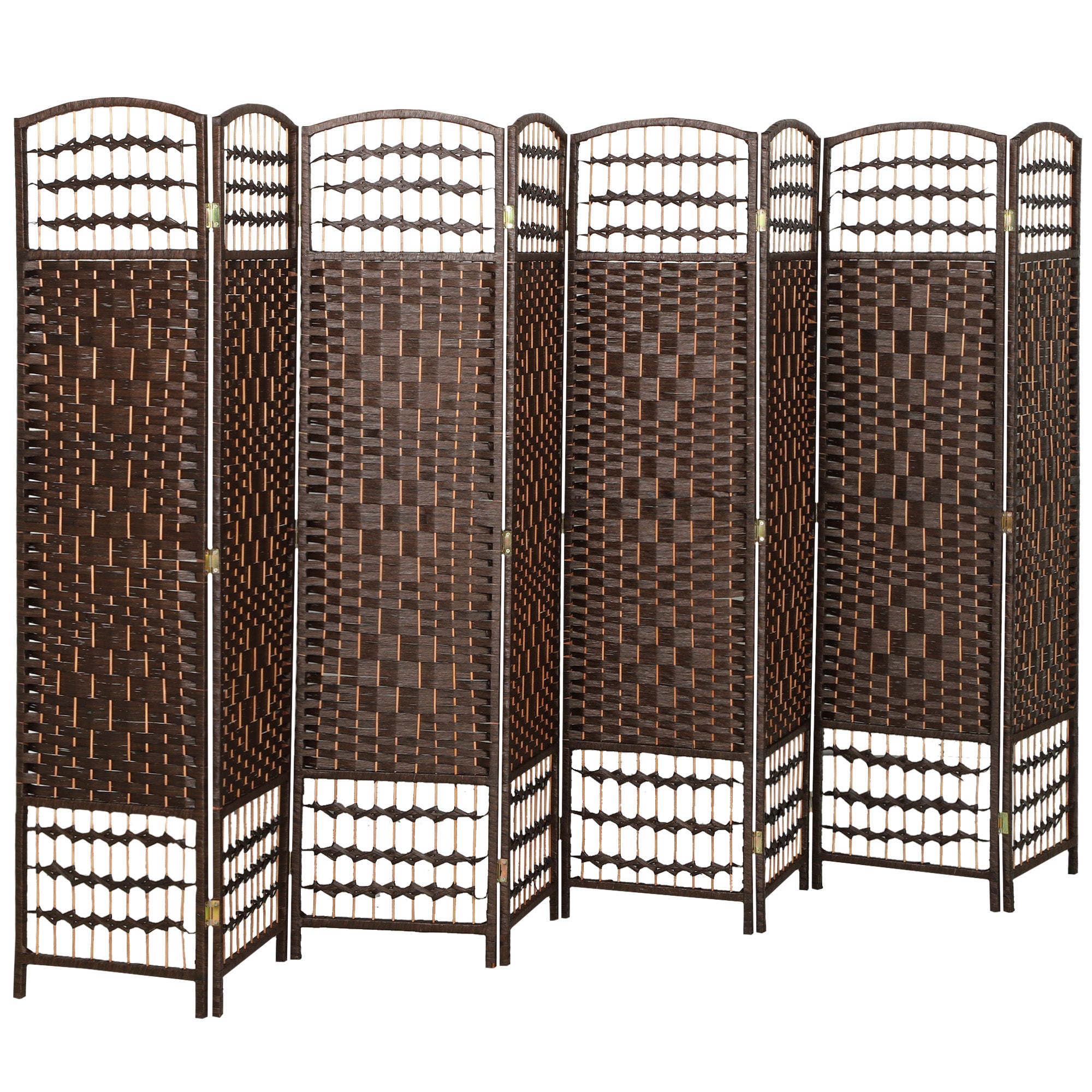 8-Panel Folding Room Divider - Brown 67" Fiber Privacy Screen-Home Furnishings > Living Room Furniture > Room Dividers-DECOROLALA
